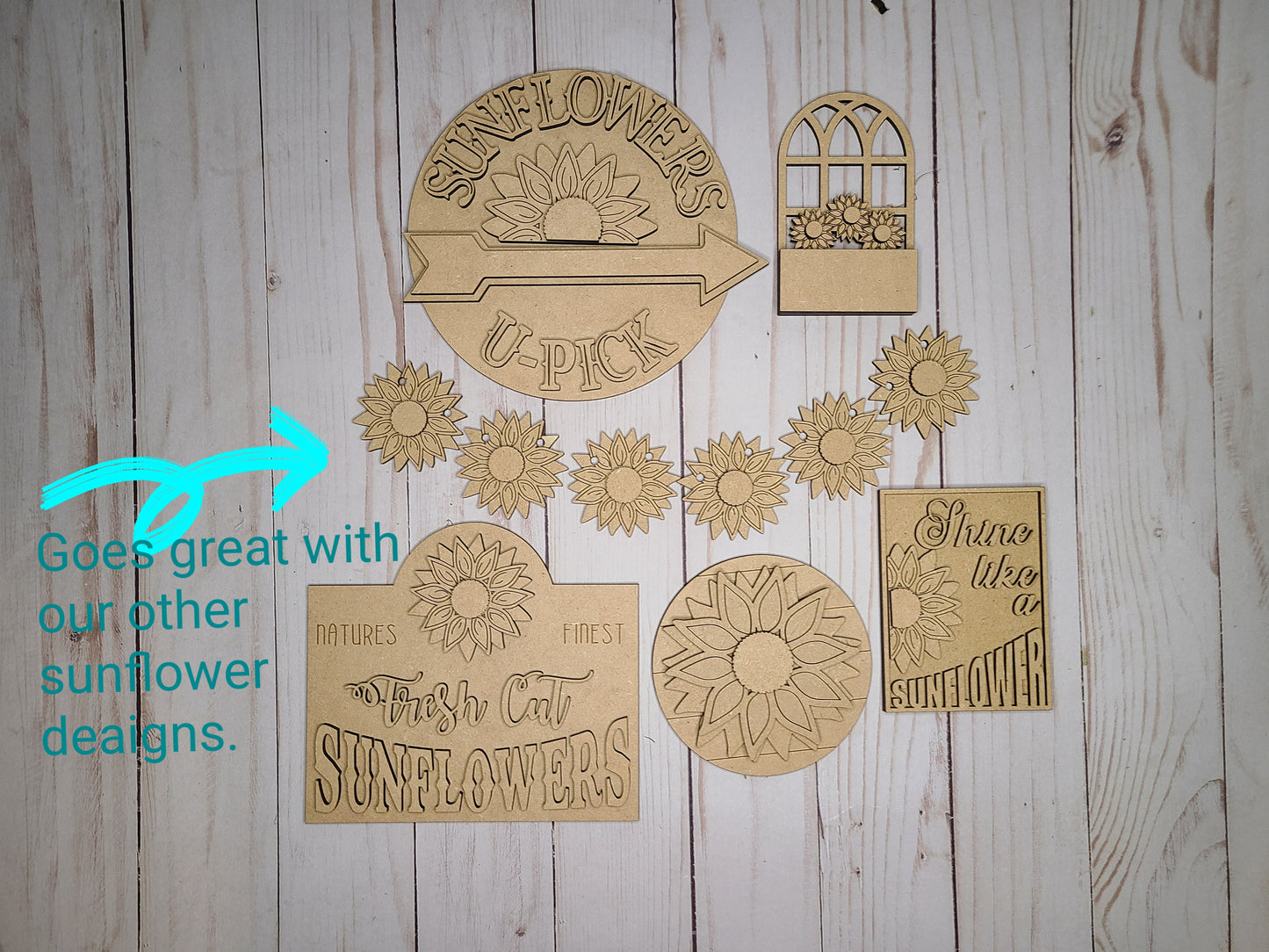 Shine like a Sunflower Kit Paint Party Kit #2584 - Multiple Sizes Available - Unfinished Wood Cutout Shapes