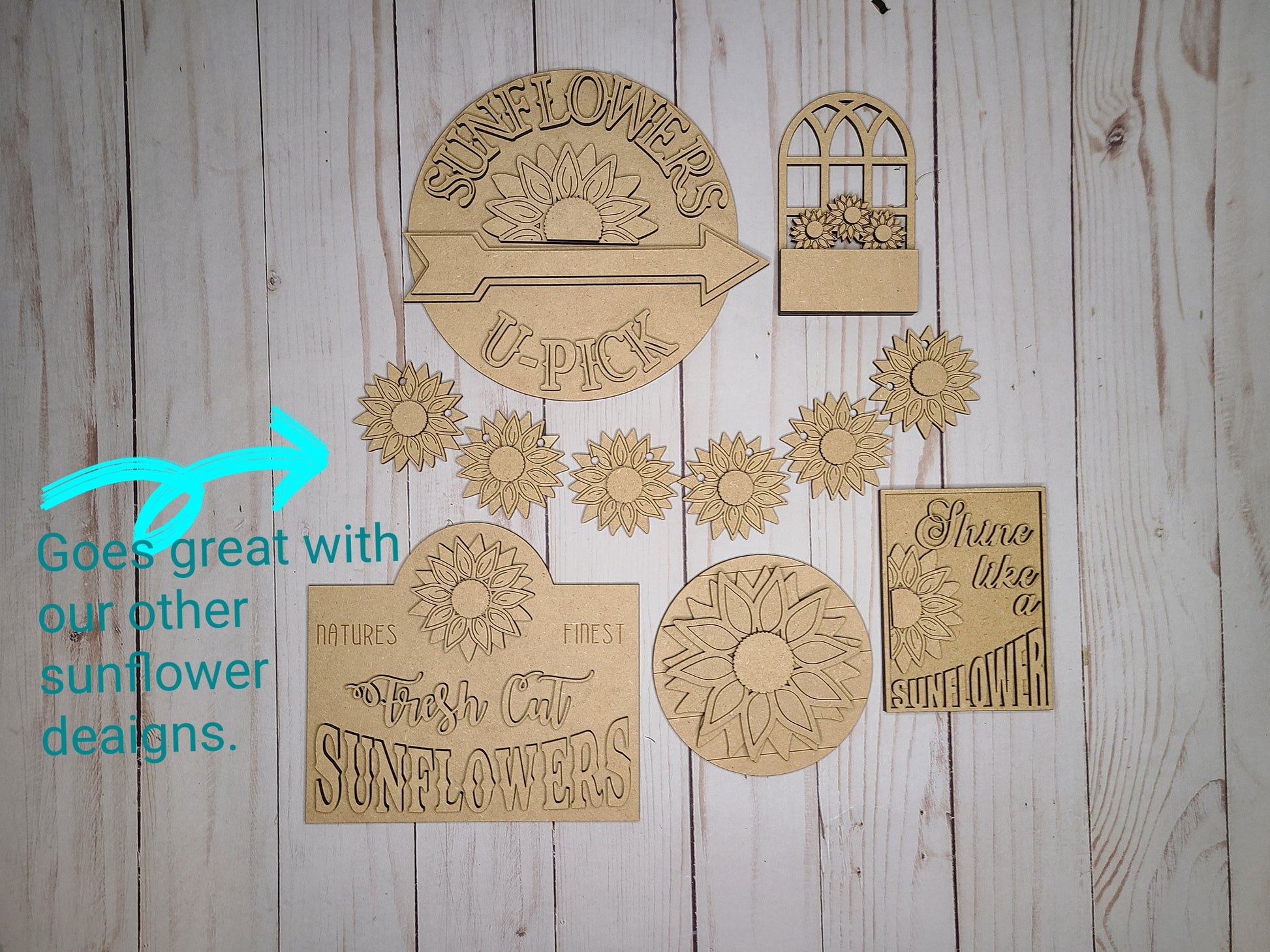 Shine like a Sunflower Kit Paint Party Kit #2584 - Multiple Sizes Available - Unfinished Wood Cutout Shapes