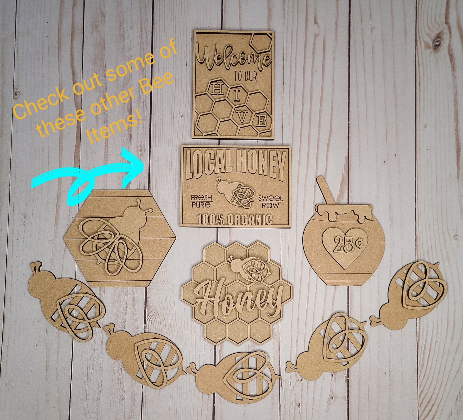 Welcome to Our Hive Honey Bee Craft Kit #2771 - Multiple Sizes Available - Unfinished Wood Cutout Shapes