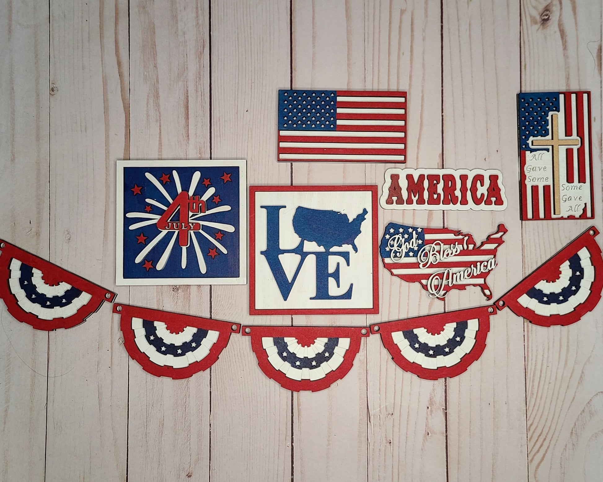 American Flag 4th of July Craft Kit Paint Kit Party Paint Kit #2793 - Multiple Sizes Available - Unfinished Wood Cutout Shapes