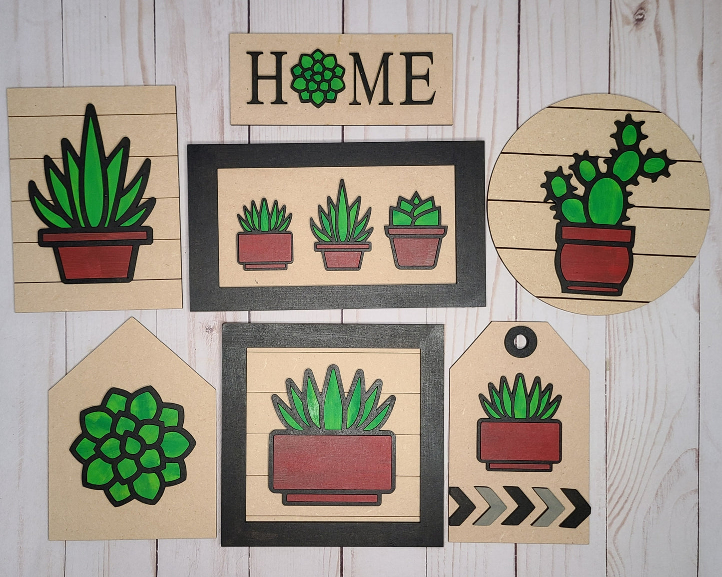 Succulents Craft DIY Paint Party Kit Craft Kit for Adults #2618 - Multiple Sizes Available - Unfinished Wood Cutout Shapes