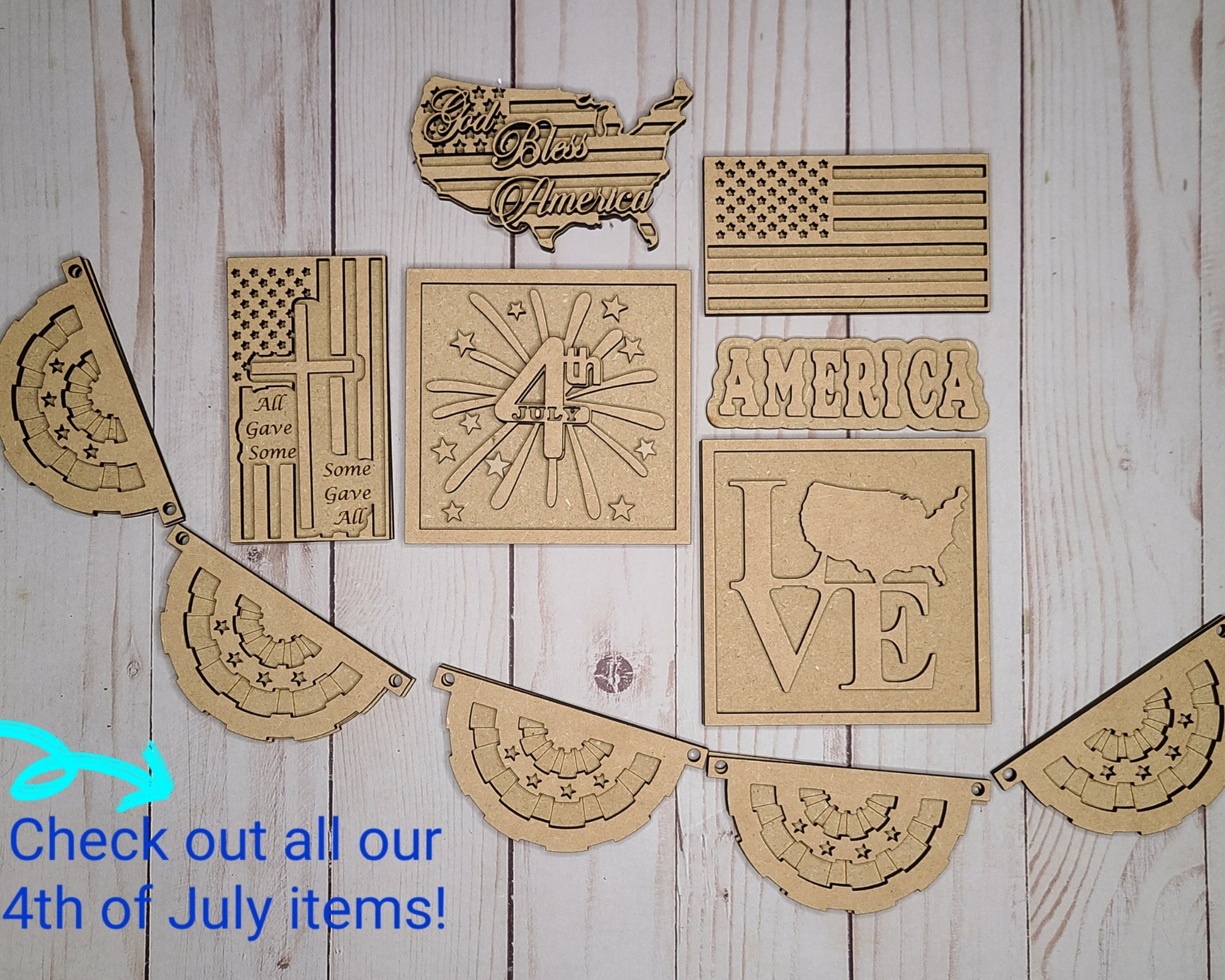 American Flag 4th of July Craft Kit Paint Kit Party Paint Kit #2793 - Multiple Sizes Available - Unfinished Wood Cutout Shapes