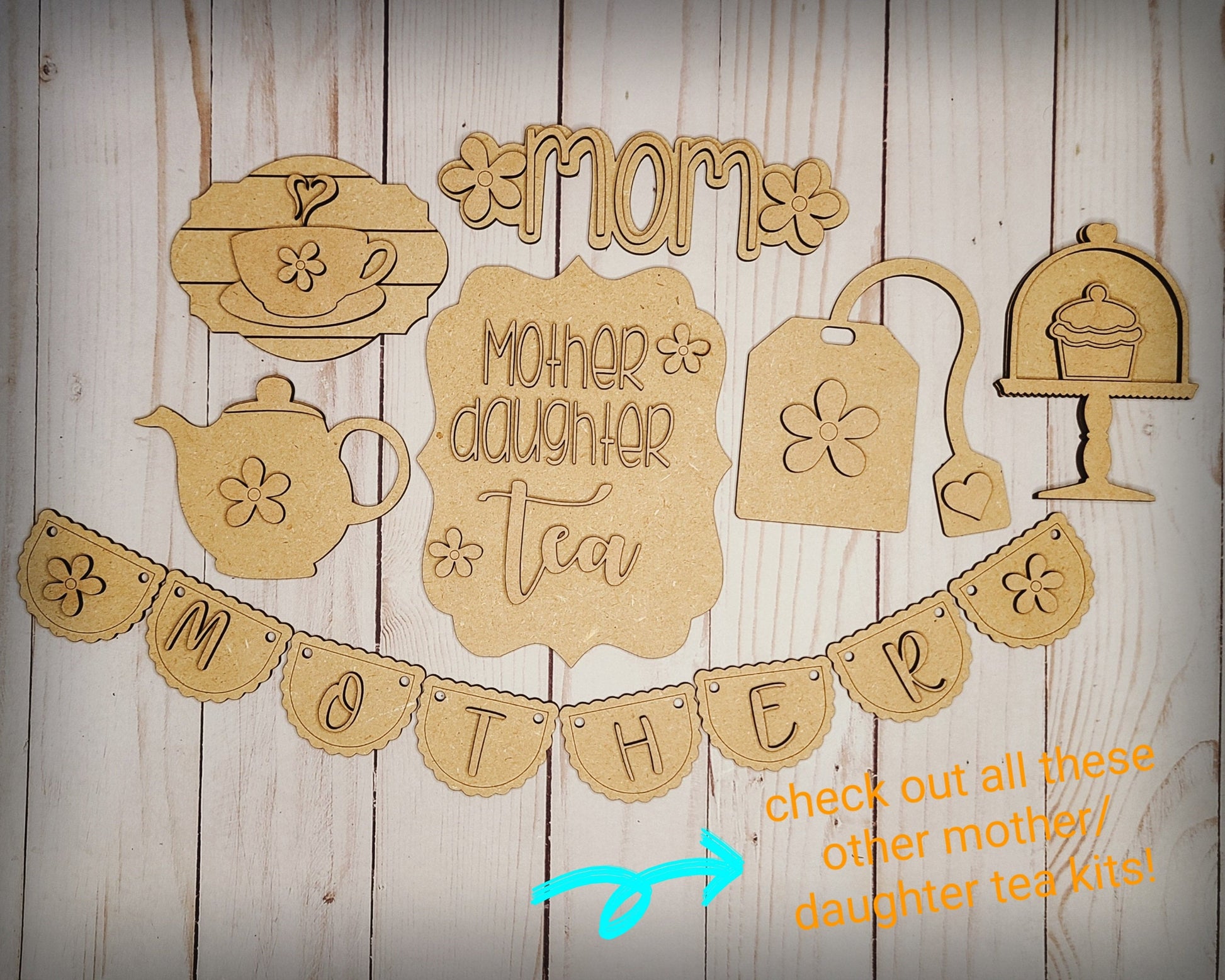 Tea Pot Tea Party Craft DIY Paint Party Kit Craft Kit for Adults #2628 - Multiple Sizes Available - Unfinished Wood Cutout Shapes