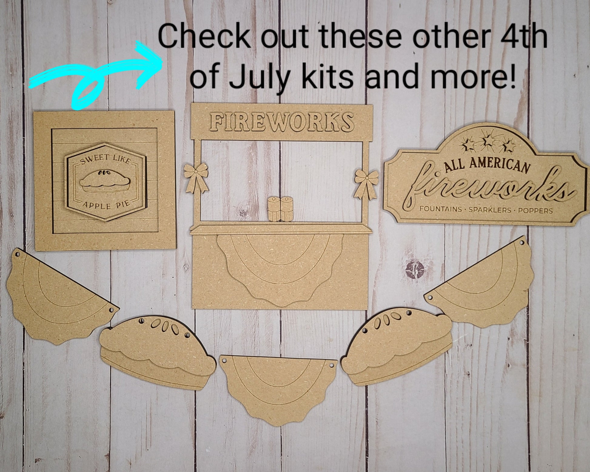 Like Sweet Apple Pie 4th of July Craft Kit Paint Kit Party Paint Kit #2639 - Multiple Sizes Available - Unfinished Wood Cutout Shapes