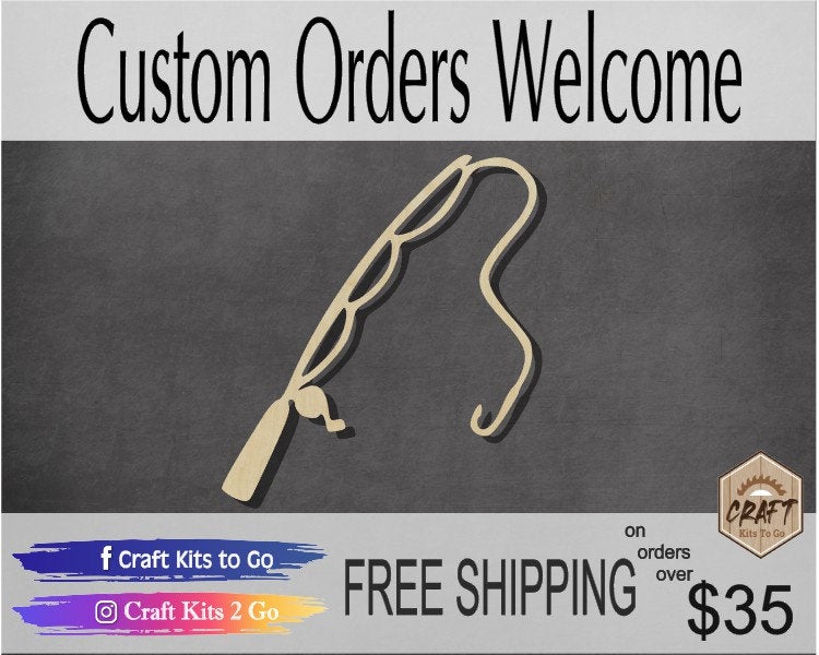 Fishing Pole with Hook Cutouts wood shapes DIY paint kit #2825 - Multiple Sizes Available - Unfinished Wood Cutout Shapes