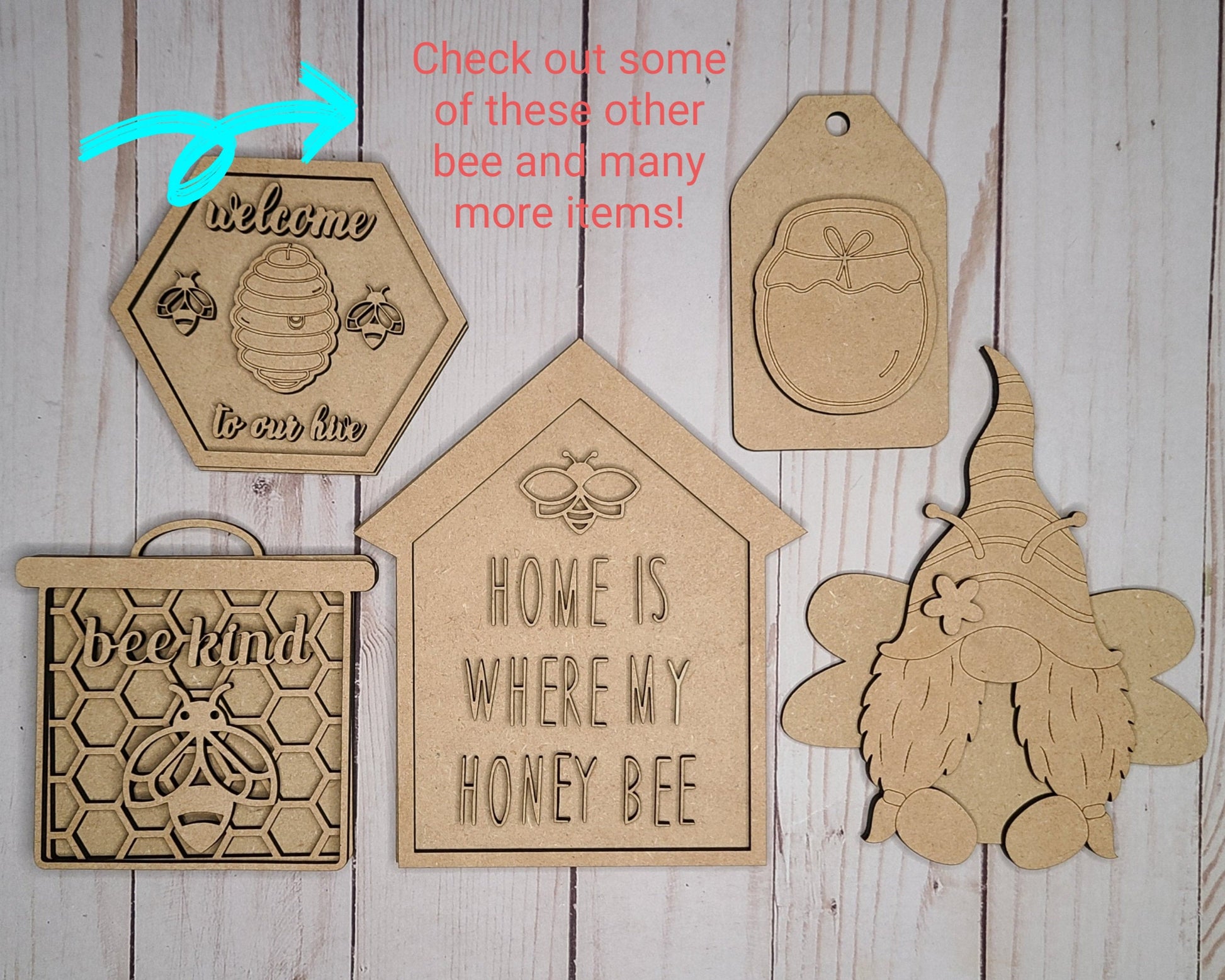 Home is where my Honey Bee Craft Kit Bee Decor Honey Bee Craft Kit #2688 - Multiple Sizes Available - Unfinished Wood Cutout Frames