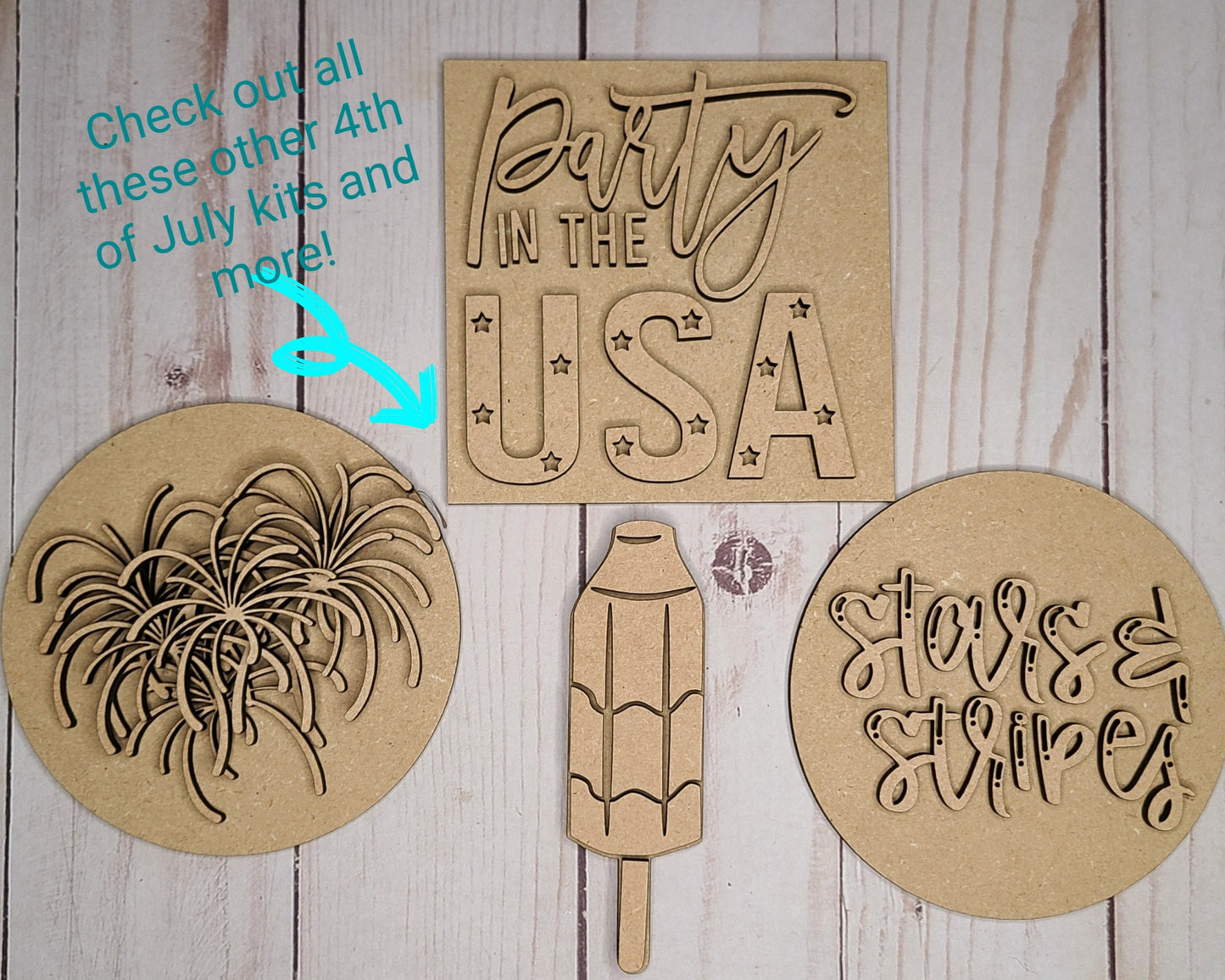 Bomber Pop 4th of July Patriotic Decor Craft Kit Paint Party Kit #2646 - Multiple Sizes Available - Unfinished Wood Cutout Frames
