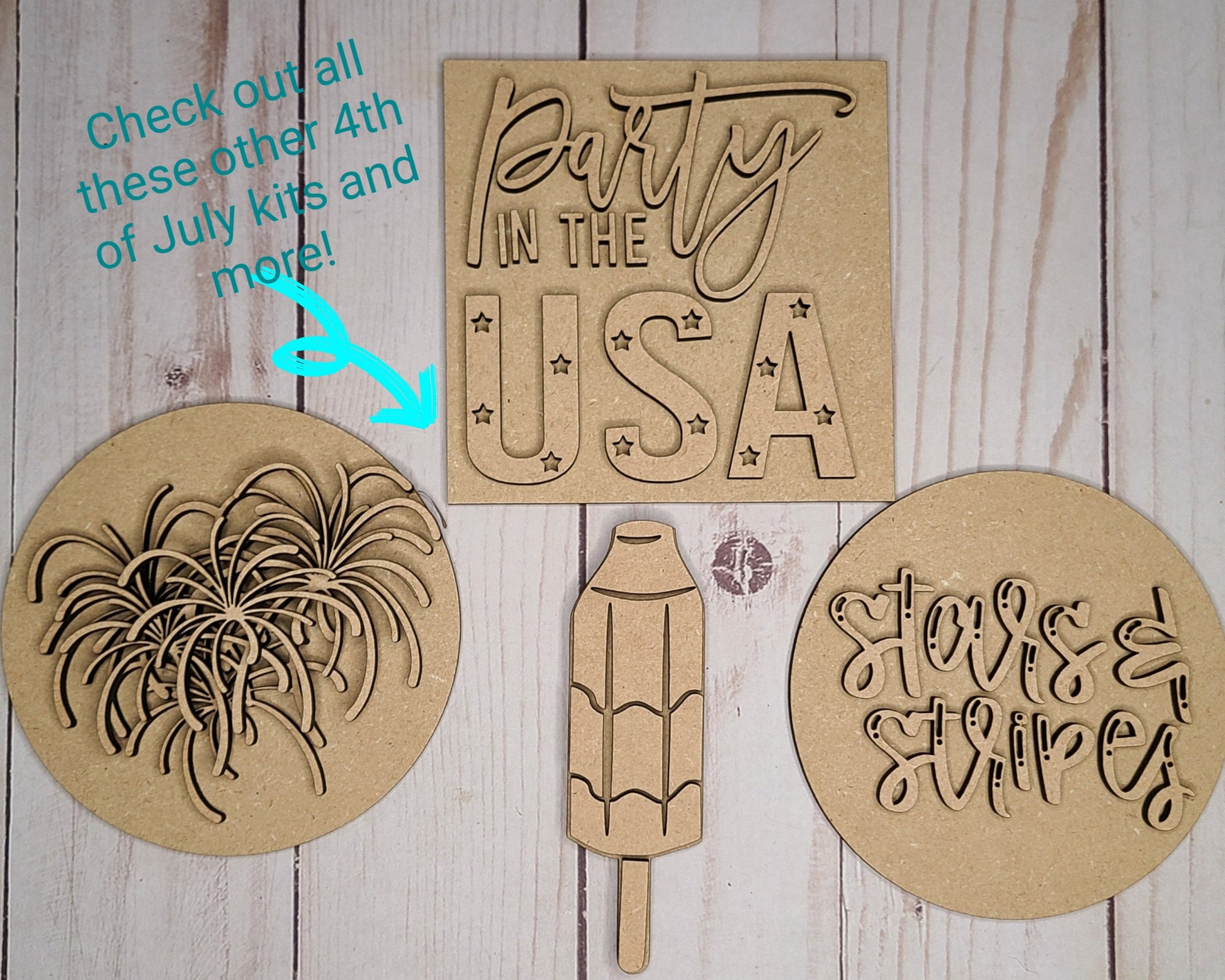 Bomber Pop 4th of July Patriotic Decor Craft Kit Paint Party Kit #2646 - Multiple Sizes Available - Unfinished Wood Cutout Frames