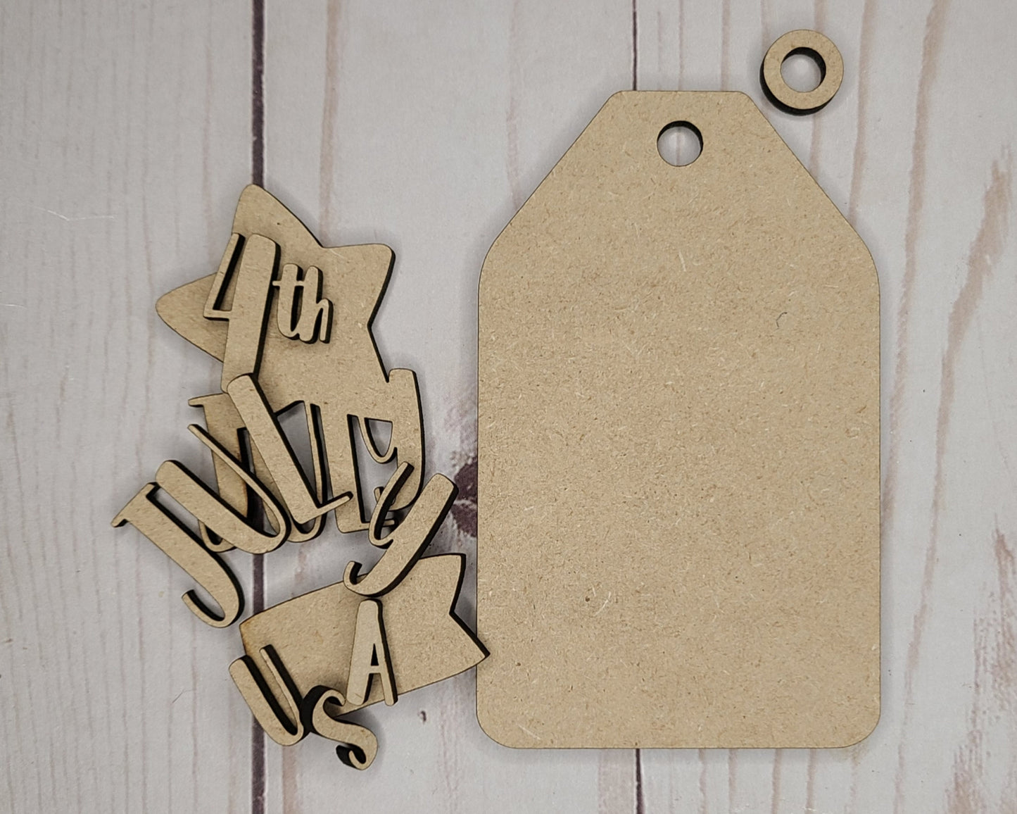 4th of July Tag Independence Day Kit Paint Kit DIY Craft Kit #2697 - Multiple Sizes Available - Unfinished Wood Cutout Shapes