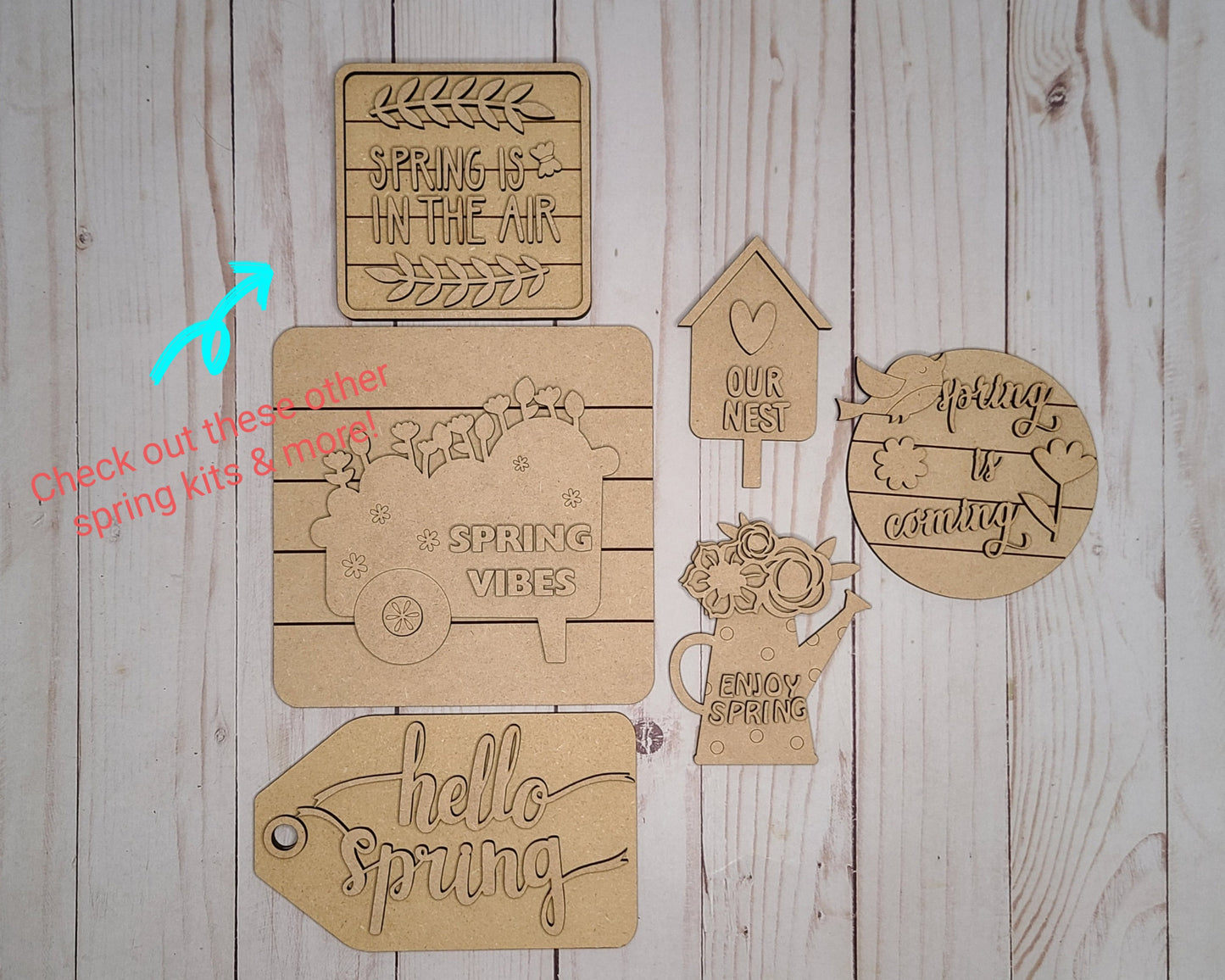 Spring Vibes Wheel Barrow Kit Paint Kit DIY Craft Kit #2668 - Multiple Sizes Available - Unfinished Wood Cutout Shapes