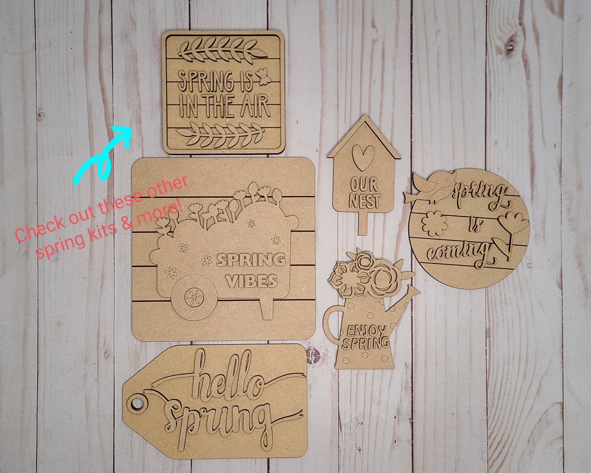 Spring Vibes Wheel Barrow Kit Paint Kit DIY Craft Kit #2668 - Multiple Sizes Available - Unfinished Wood Cutout Shapes