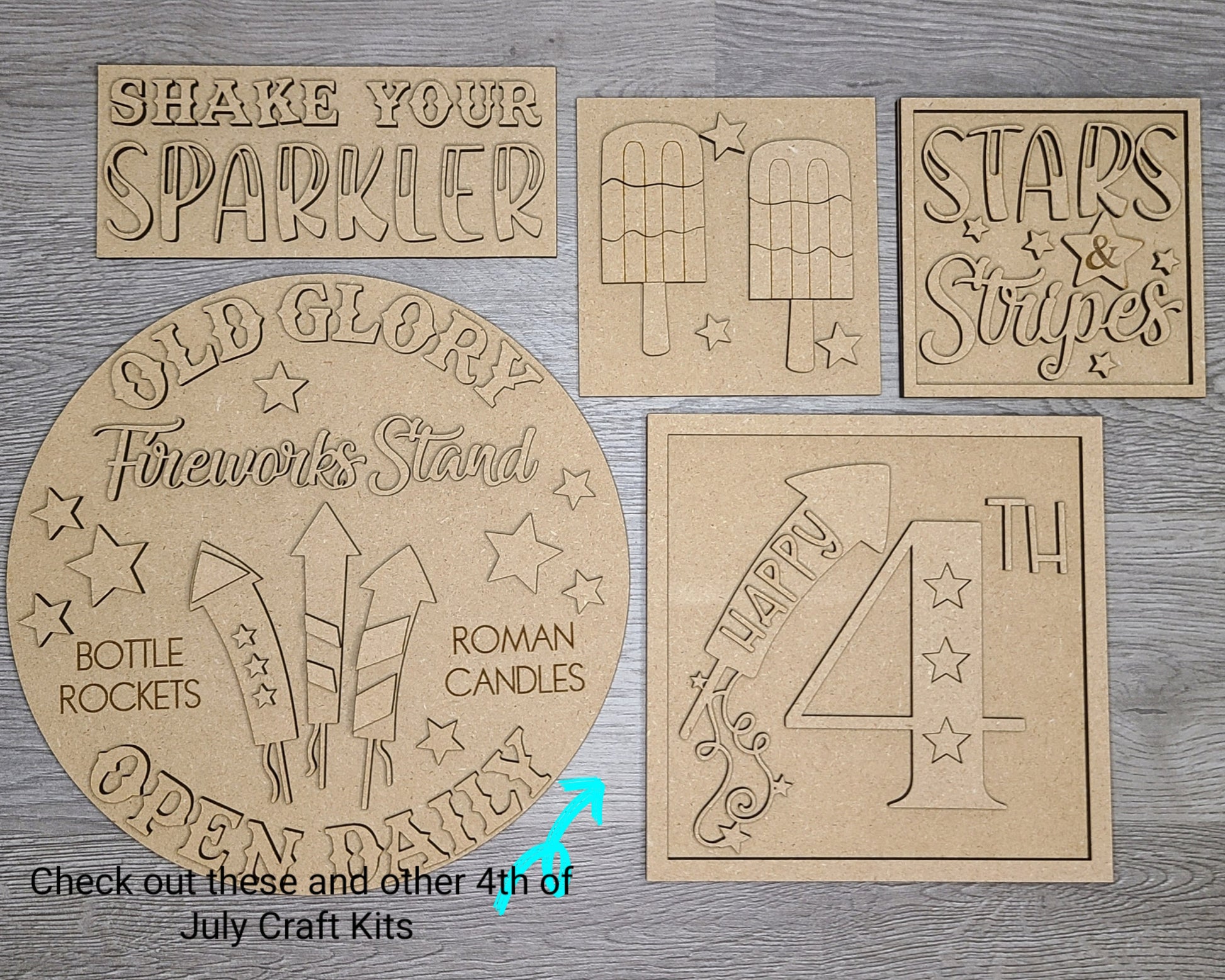 Stars & Stripes 4th of July DIY Craft Kit #2946 - Multiple Sizes Available - Unfinished Wood Cutout Shapes