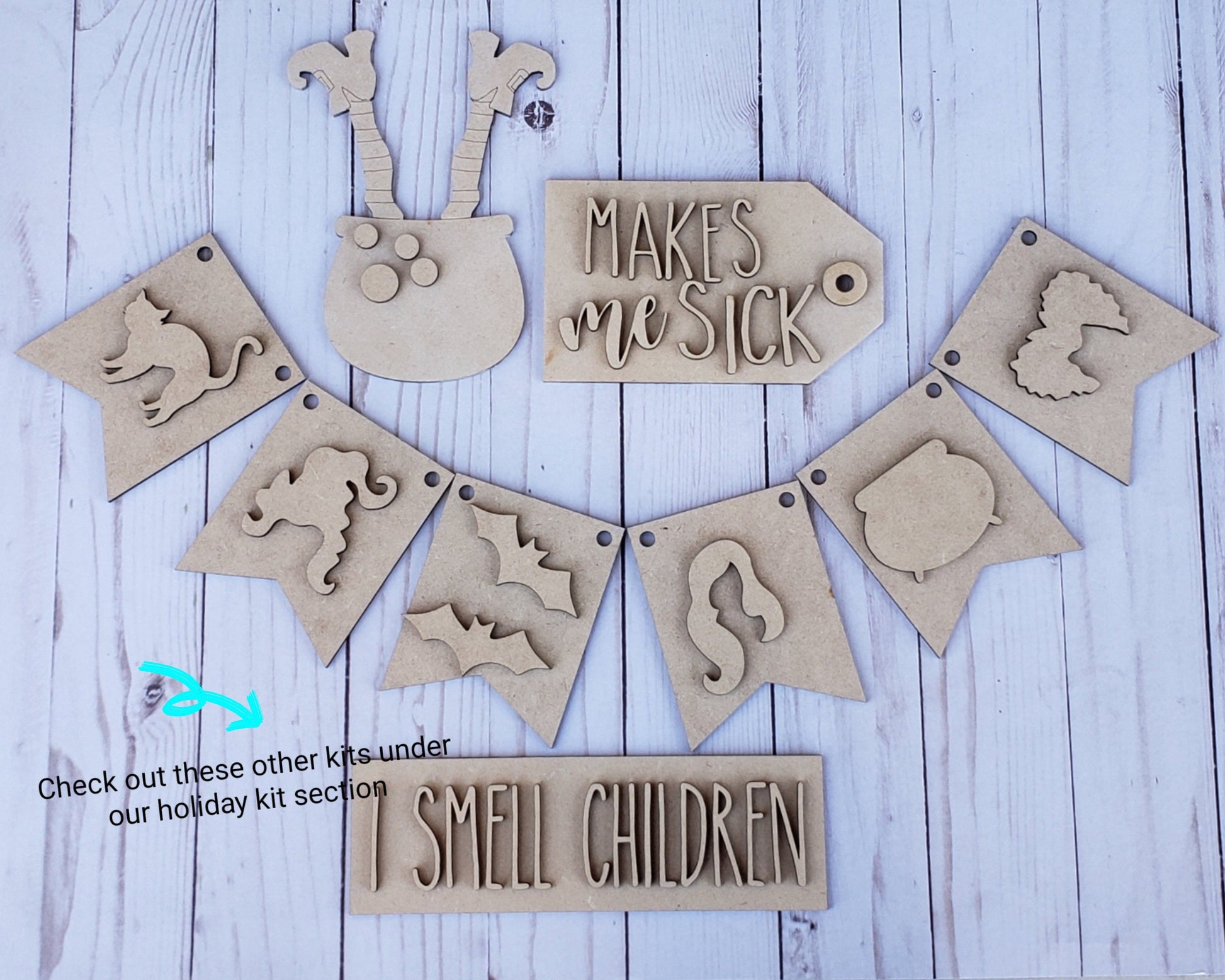 Witch in Cauldron Halloween Craft DIY Paint kit #2296 - Multiple Sizes Available - Unfinished wood Cutout Shapes