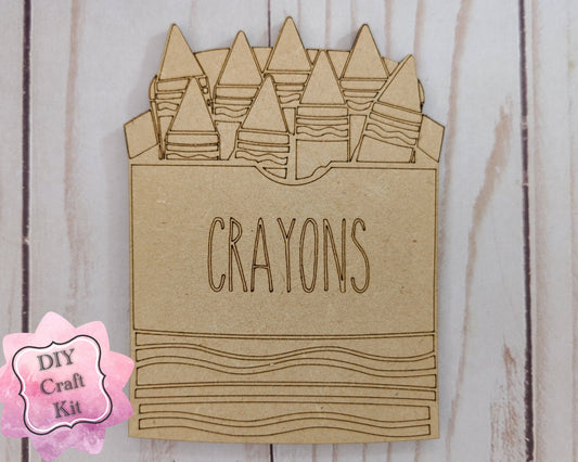 Crayons Back to School Craft Kit DIY Craft Kit #2305 - Multiple Sizes Available - Unfinished Wood Cutout Shapes