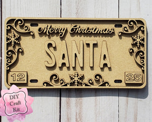 Christmas License Plate SANTA Christmas Craft DIY Paint kit #2319 - Multiple Sizes Available - Unfinished Wood Cutout Shapes