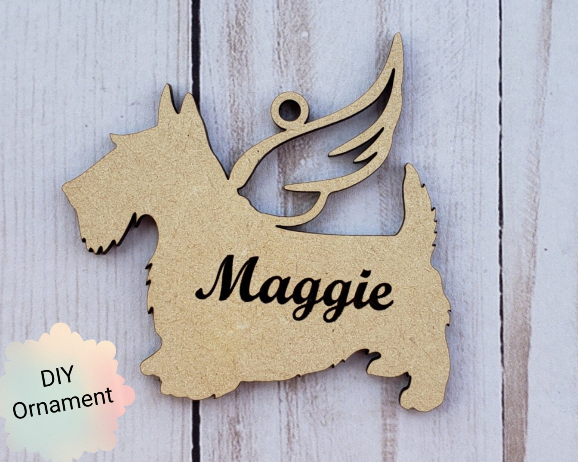 Scottie Angel Ornament Wood cutouts DIY Scottish Terrier paint kit #2437 - Multiple Sizes Available - Unfinished Wood Cutout Shapes