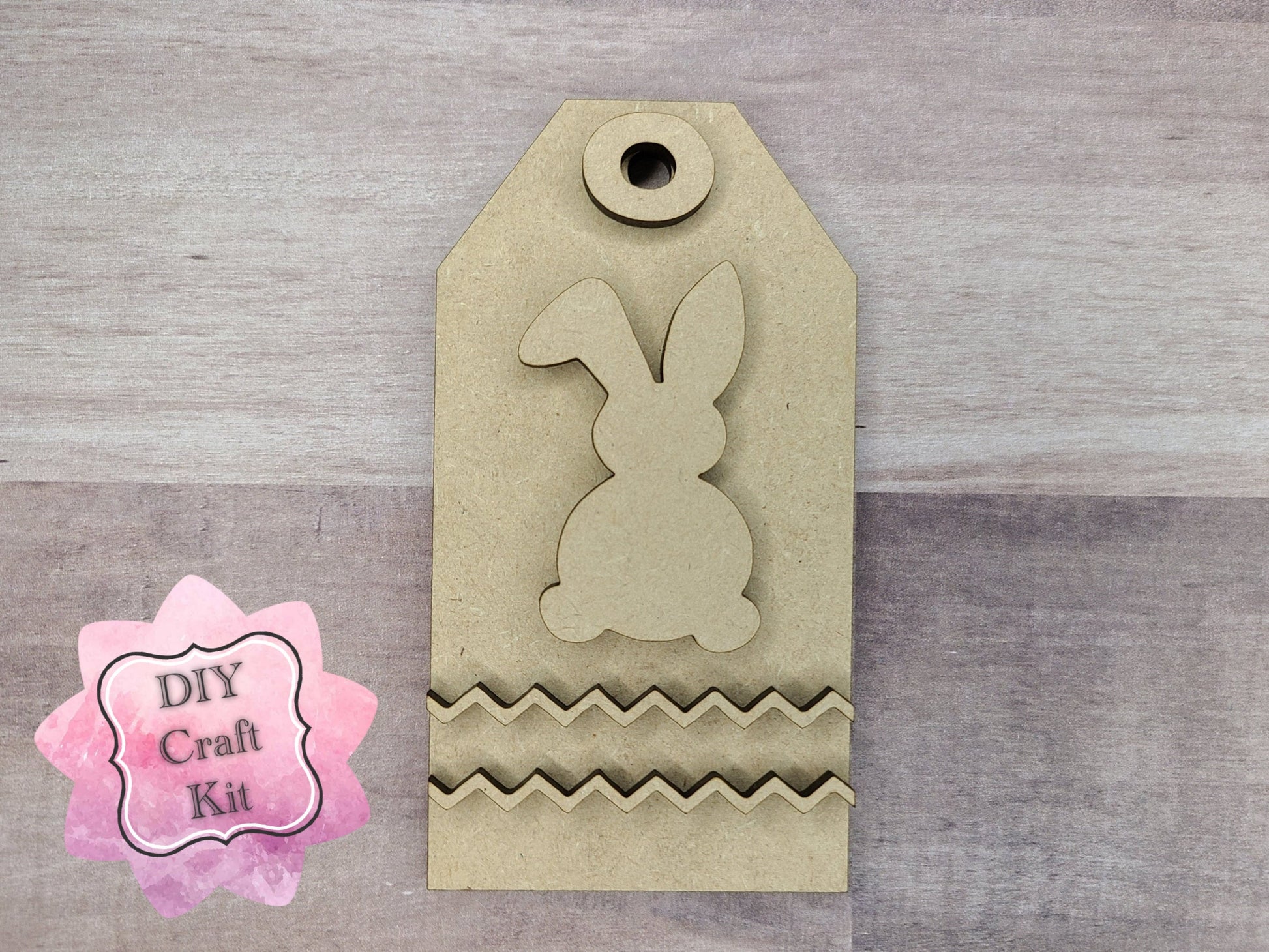 Bunny Tag Chevron DIY Easter Craft Kit #2537 - Multiple Sizes Available - Unfinished Wood Cutout Shapes