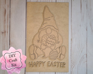 Happy Easter Gnome Kit Craft Night Craft Kit #2559 - Multiple Sizes Available - Unfinished Wood Cutout Shapes