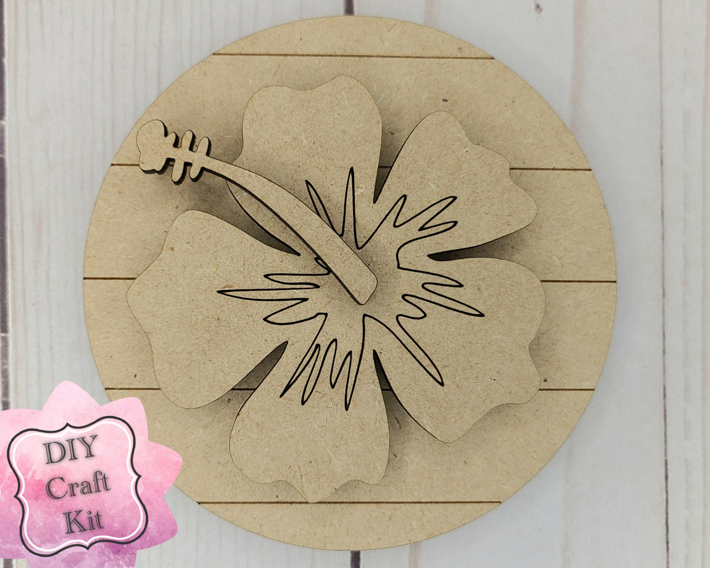 Hibiscus Circle Paint Party Kit Tropical Hawaii #2591 - Multiple Sizes Available - Unfinished Wood Cutout Shapes