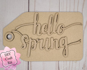 Hello Spring Tag Paint Kit DIY Craft Kit #2672 - Multiple Sizes Available - Unfinished Wood Cutout Shapes