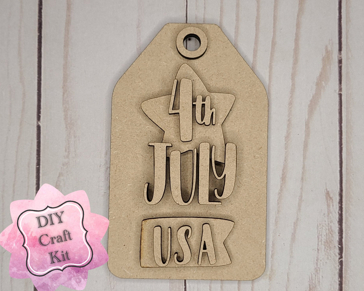 4th of July Tag Independence Day Kit Paint Kit DIY Craft Kit #2697 - Multiple Sizes Available - Unfinished Wood Cutout Shapes
