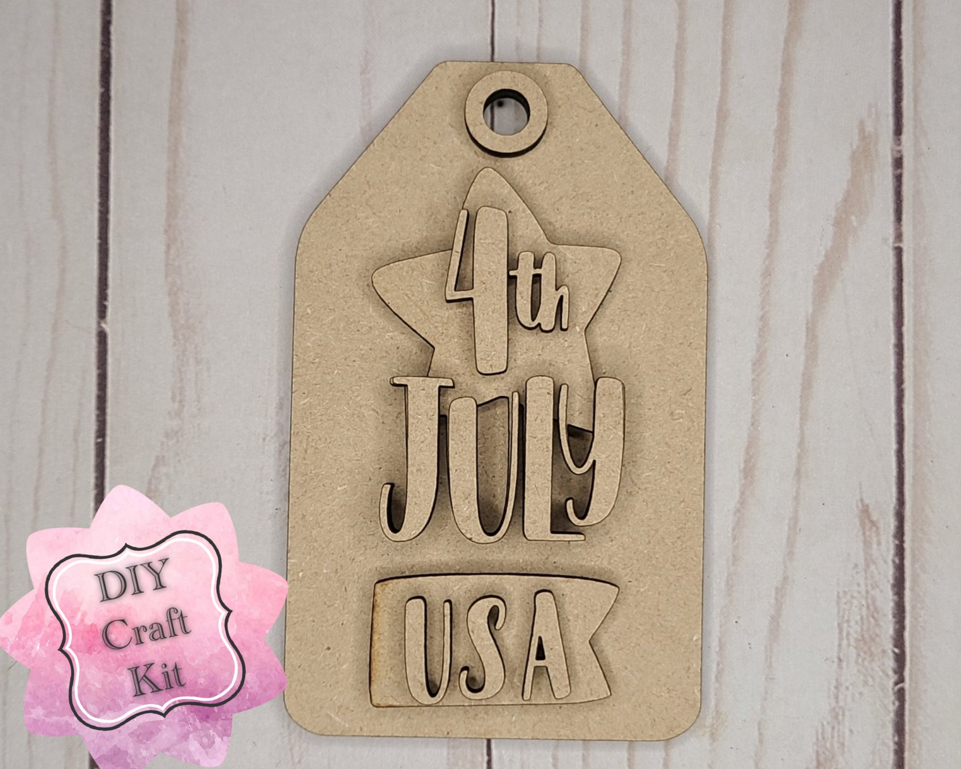 4th of July Tag Independence Day Kit Paint Kit DIY Craft Kit #2697 - Multiple Sizes Available - Unfinished Wood Cutout Shapes