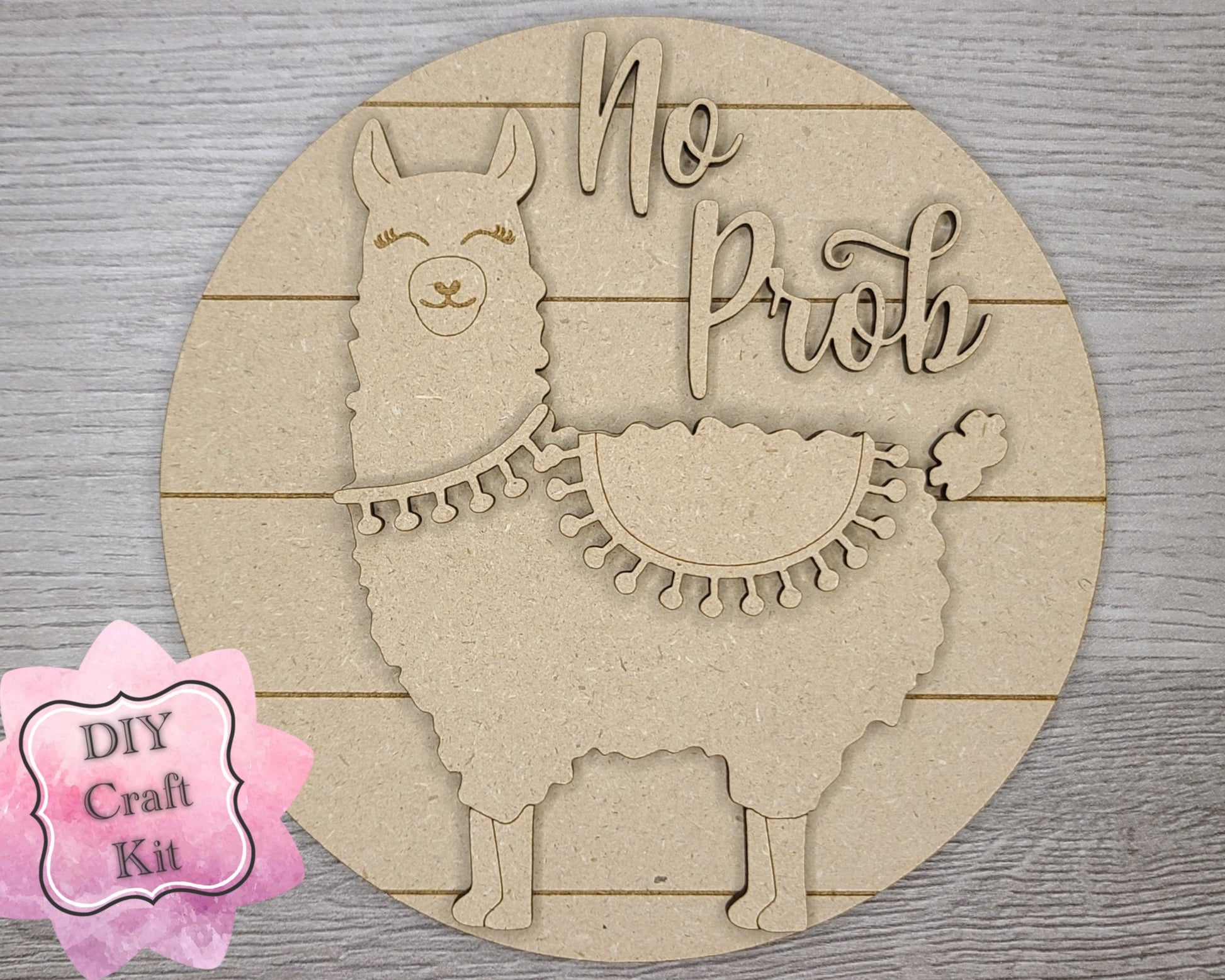 No Problem Llama Decor DIY Paint kit #2924 - Multiple Sizes Available - Unfinished Wood Cutout Shapes