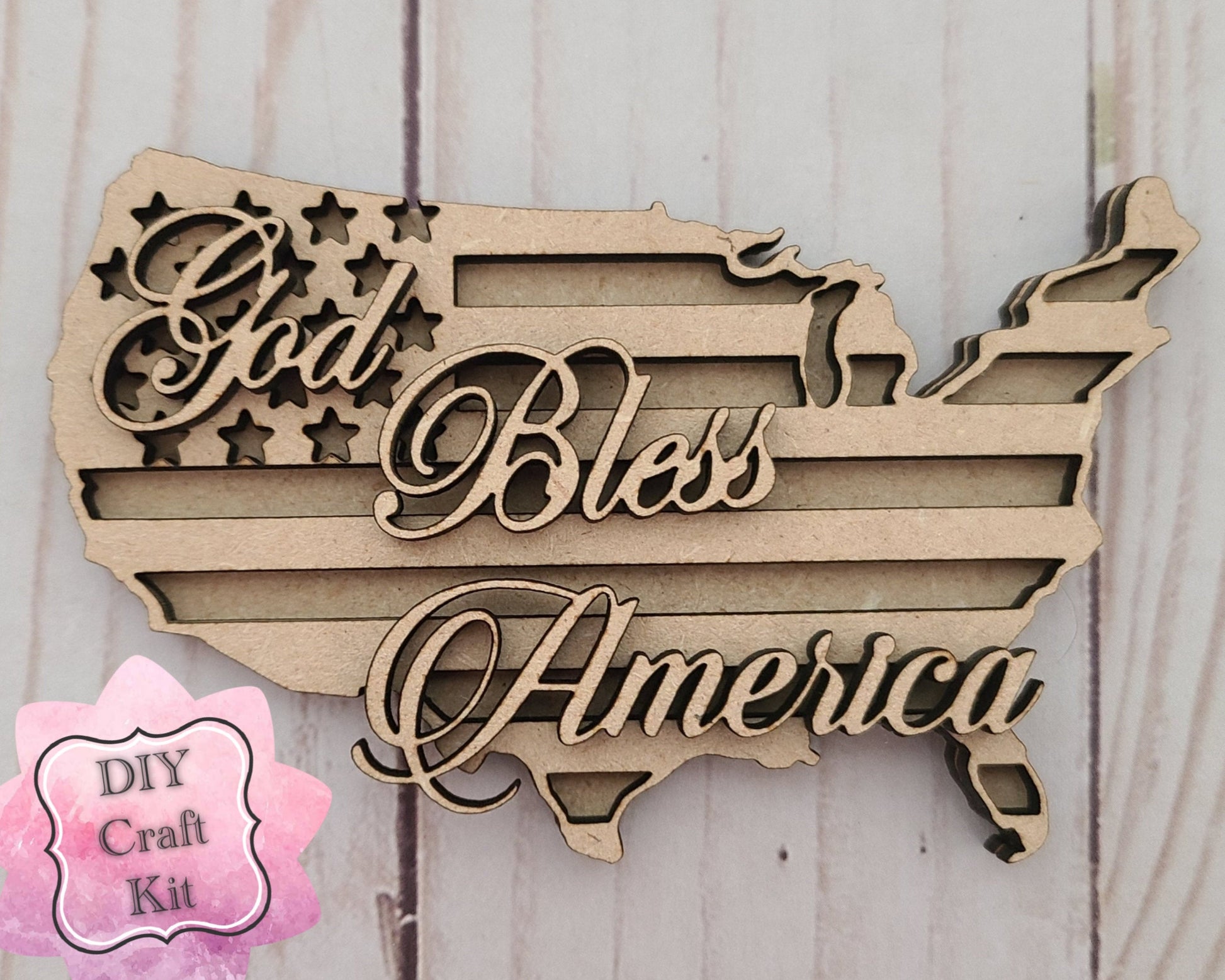 God Bless America 4th of July Craft Kit Paint Kit Party Paint Kit #2794 - Multiple Sizes Available - Unfinished Wood Cutout Shapes
