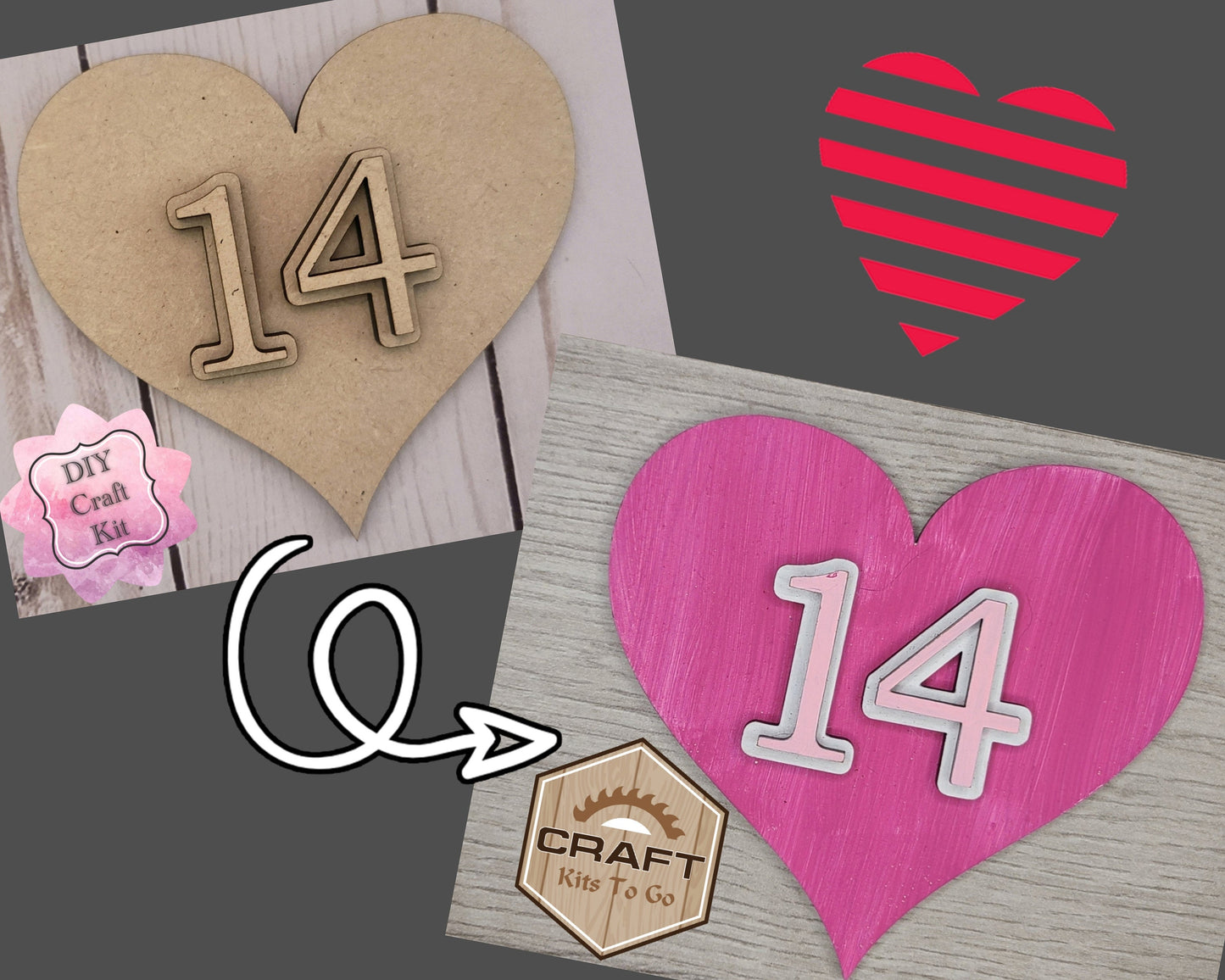 Heart 14 Valentine Craft Kit Valentine Tier Tray Kit #2490 Multiple Sizes Available - Unfinished Wood Cutout Shapes