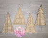 Christmas Tree Ornament Craft Kit Set of 4 DIY Paint kit #2479 - Multiple Sizes Available - Unfinished Wood Cutout Shapes