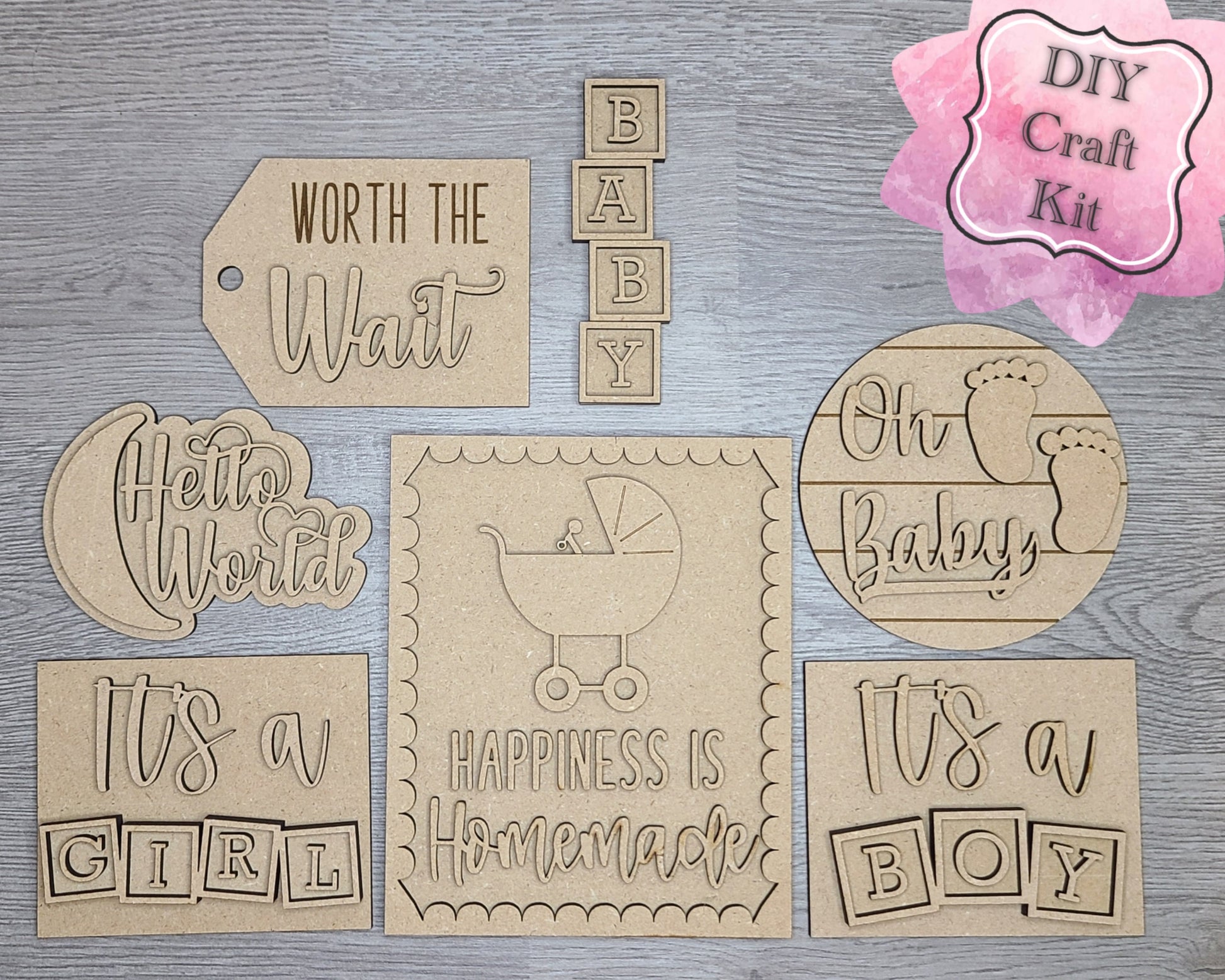 Worth the Wait Baby Shower DIY Craft Kit #2897 - Multiple Sizes Available - Unfinished Wood Cutout Shapes