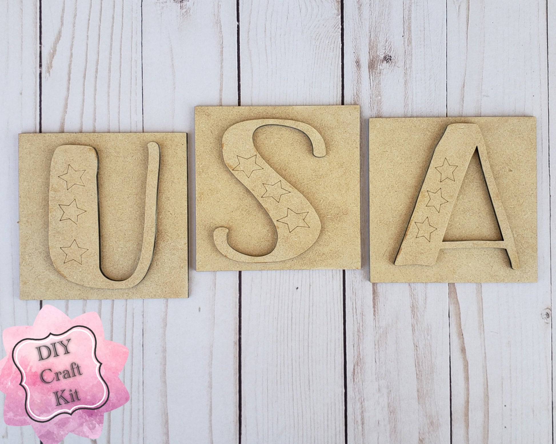 USA Square Kit DIY Paint kit #2264 - Multiple Sizes Available - Unfinished Wood Cutout Shapes