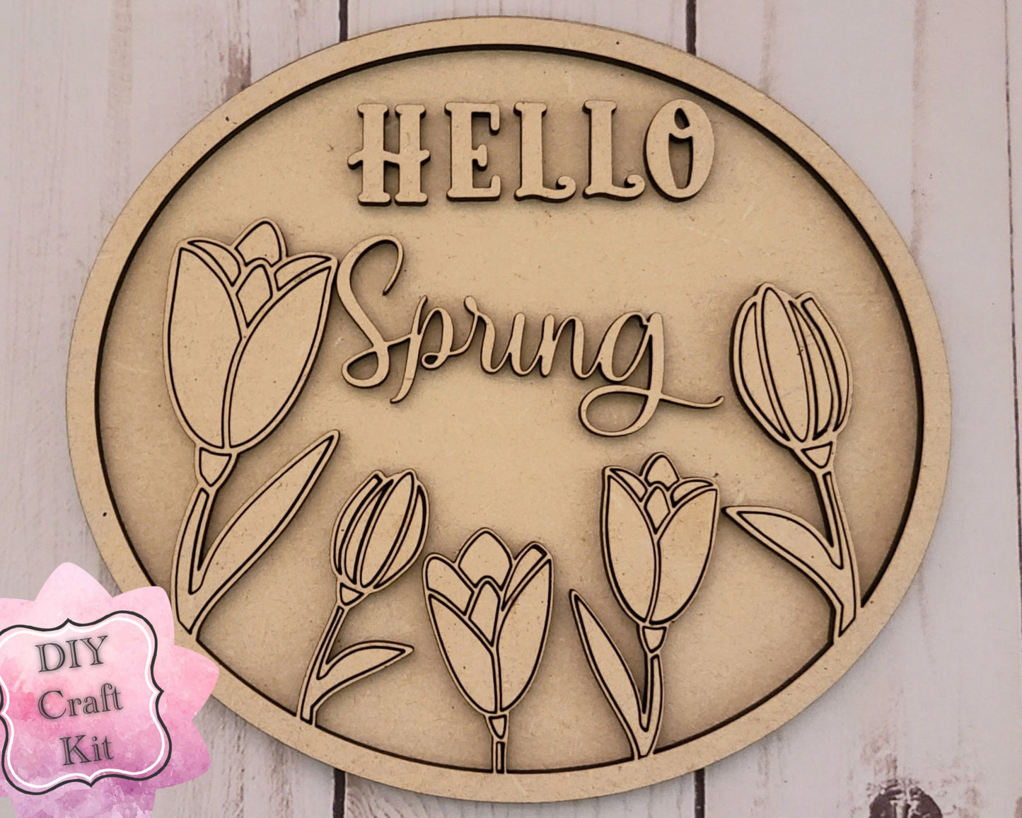 Hello Spring Tulip Craft Kit DIY Craft Kit #2493 Multiple Sizes Available - Unfinished Wood Cutout Shapes
