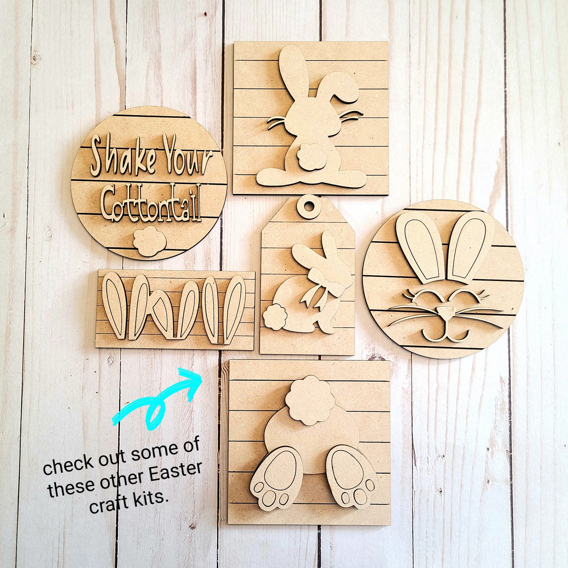 Bunny Butt Easter Kit Craft Night Crafty Craft Kit #2555 - Multiple Sizes Available - Unfinished Wood Cutout Shapes