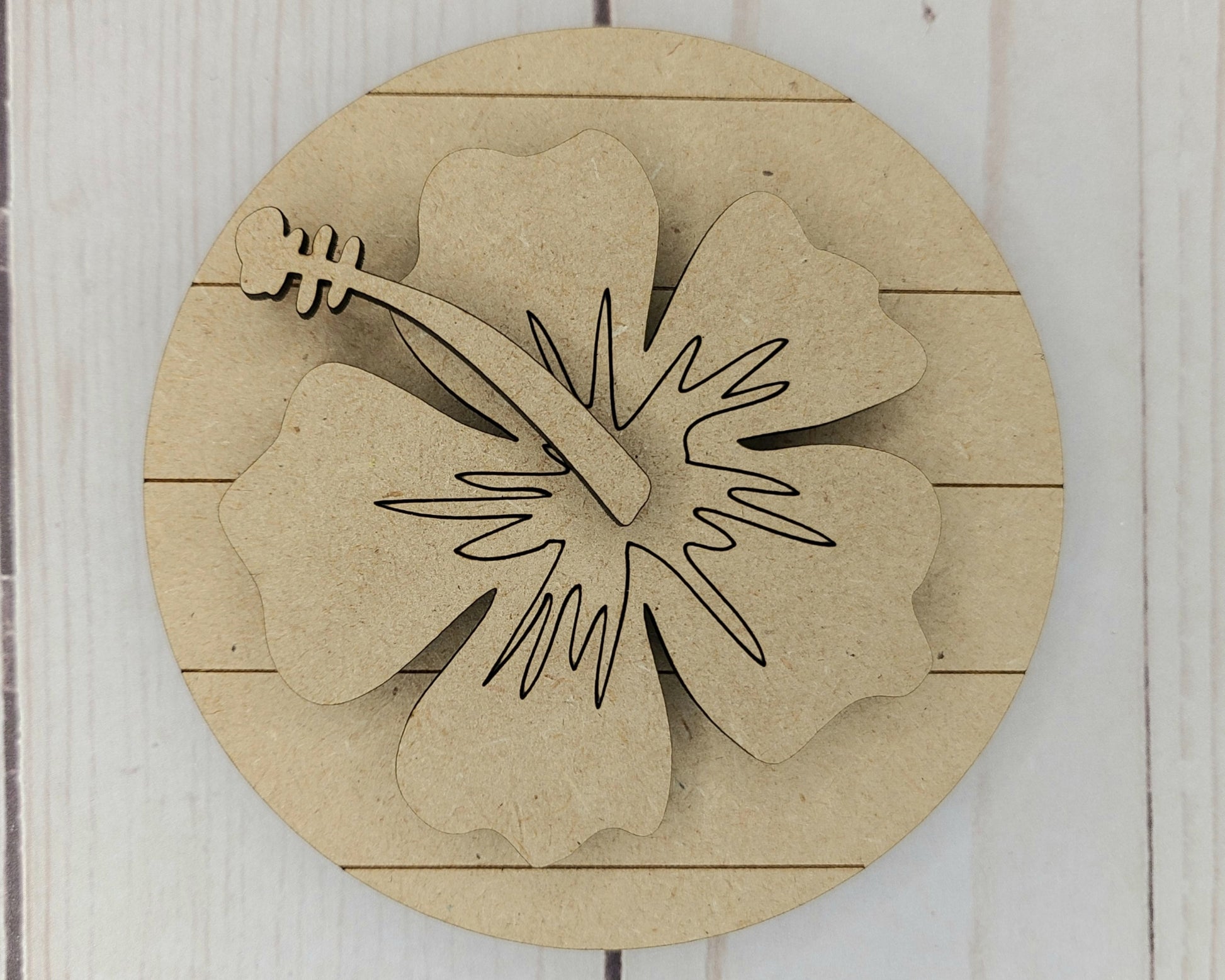 Hibiscus Circle Paint Party Kit Tropical Hawaii #2591 - Multiple Sizes Available - Unfinished Wood Cutout Shapes