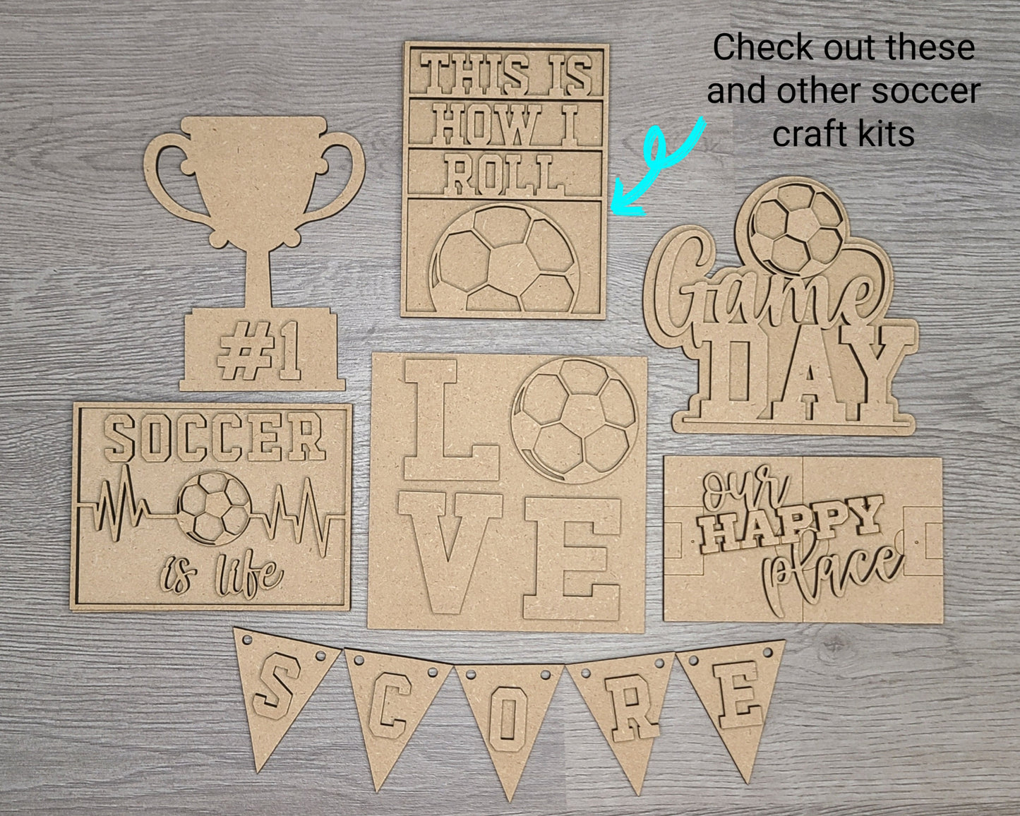 Love Soccer Sport Soccer Decor DIY Paint kit #2932 - Multiple Sizes Available - Unfinished Wood Cutout Shapes