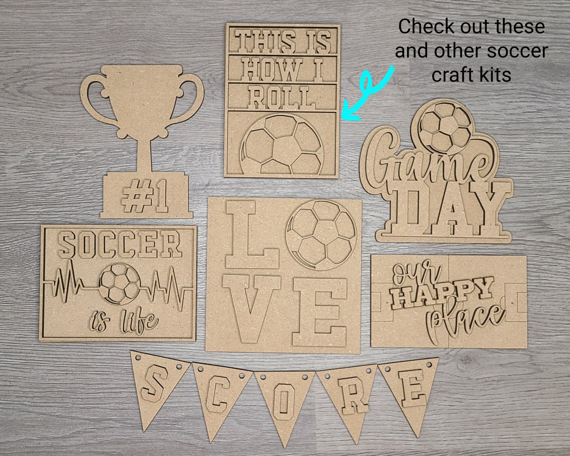 Love Soccer Sport Soccer Decor DIY Paint kit #2932 - Multiple Sizes Available - Unfinished Wood Cutout Shapes
