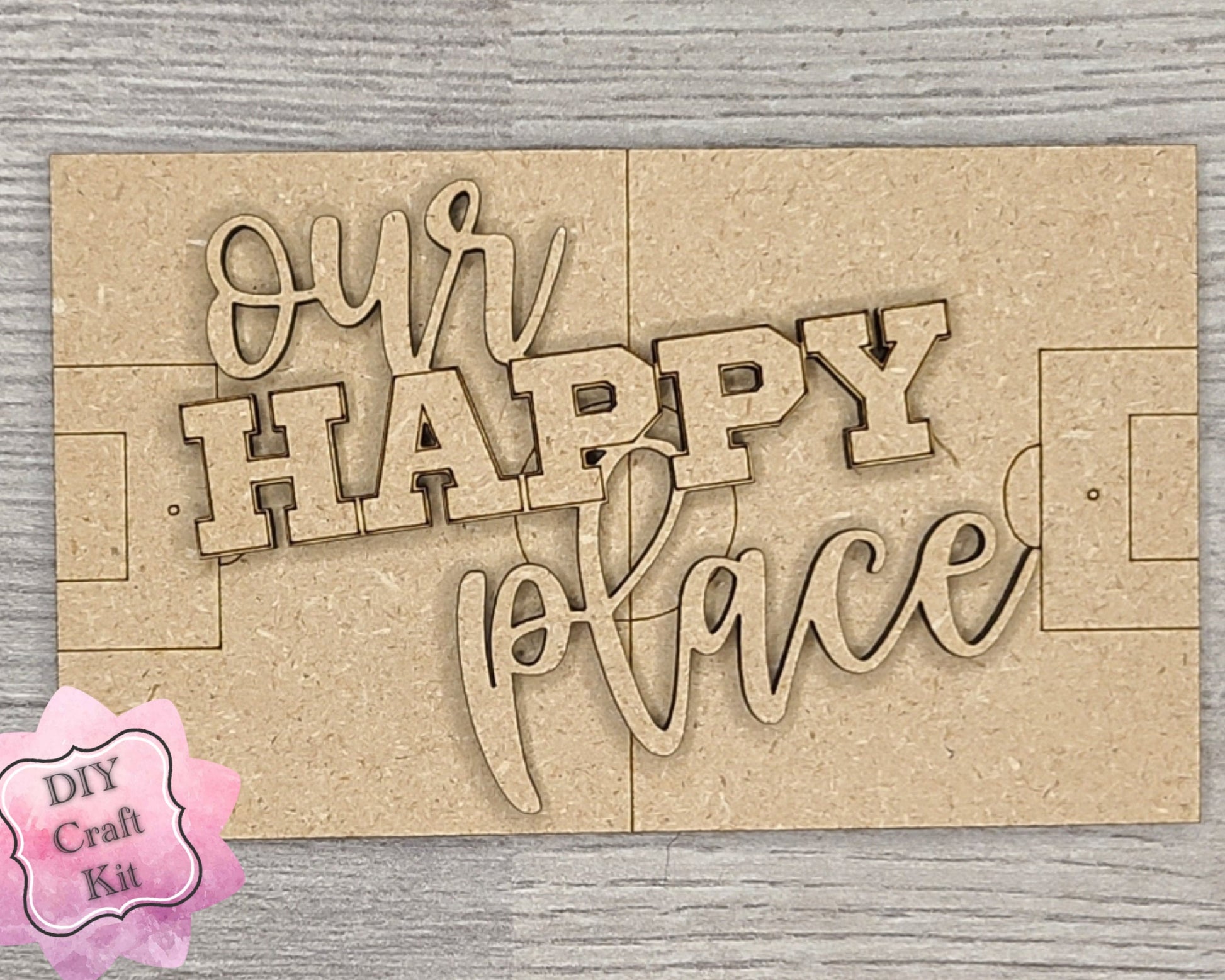 This is our Happy Place Soccer life Sport Soccer Decor DIY Paint kit #2934 - Multiple Sizes Available - Unfinished Wood Cutout Shapes
