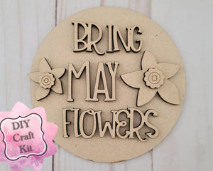 Bring May Flowers DIY Paint Party Kit Craft Kit for Adults #2612 - Multiple Sizes Available - Unfinished Wood Cutout Shapes