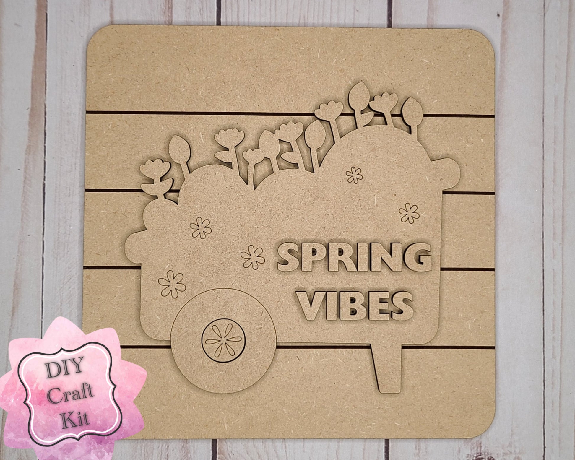 Spring Vibes Wheel Barrow Kit Paint Kit DIY Craft Kit #2668 - Multiple Sizes Available - Unfinished Wood Cutout Shapes