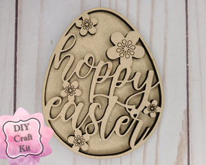 Hoppy Easter Happy Easter Egg Easter Decor Easter Craft Kit for Adults #2760 - Multiple Sizes Available - Unfinished Wood Cutout Shapes