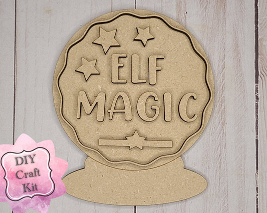 Elf Magic Snow Globe  DIY Paint kit #2809 - Multiple Sizes Available - Unfinished Wood Cutout Shapes