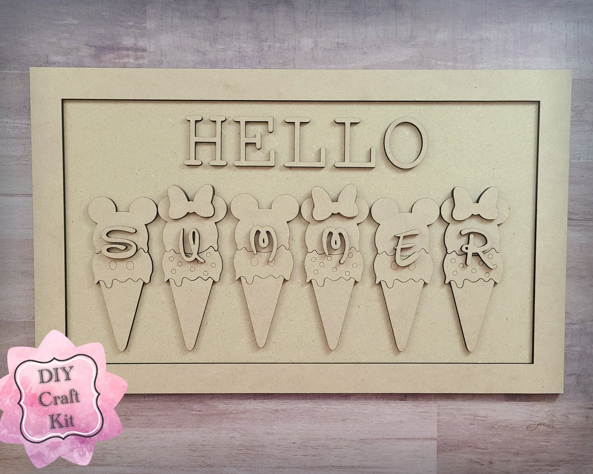 Hello Summer Mice Style DIY Paint Kit DIY Craft Kit #2821 - Multiple Sizes Available - Unfinished Wood Cutout Shapes