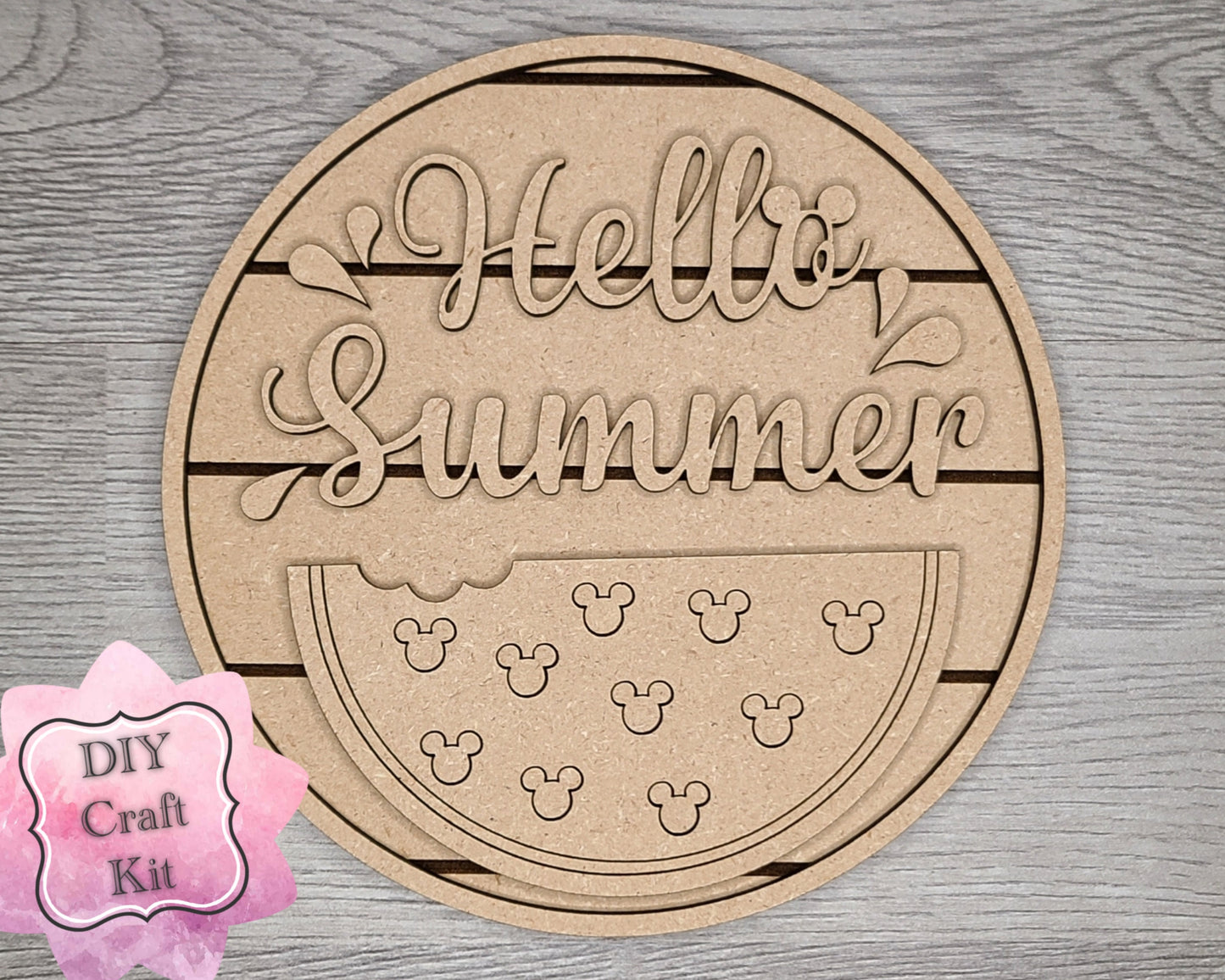 Hello Summer Mouse Watermelon Craft Kit Paint Kit Party Paint Kit #2840 - Multiple Sizes Available - Unfinished Wood Cutout Shapes