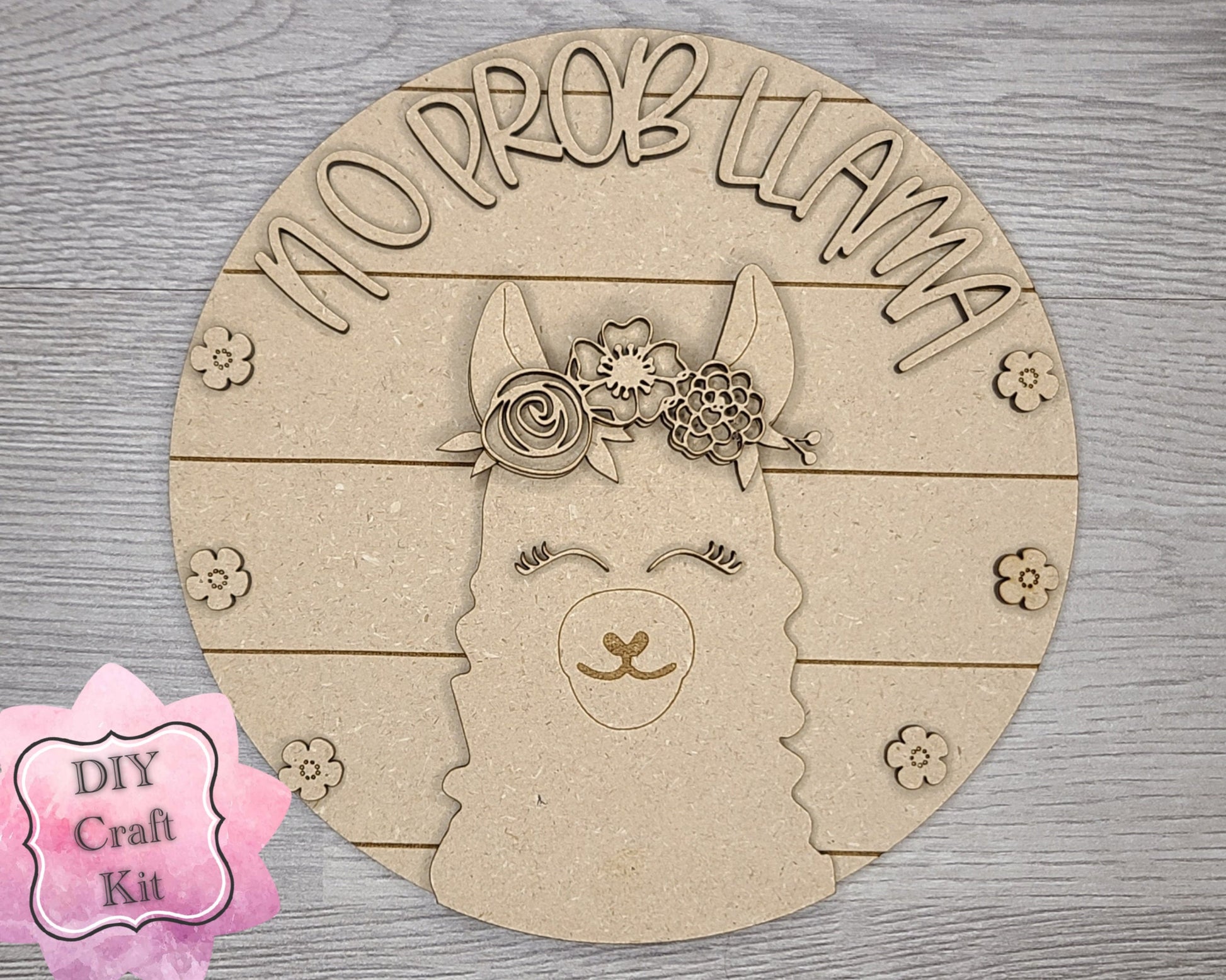 No Problem Llama Decor DIY Paint kit #2925 - Multiple Sizes Available - Unfinished Wood Cutout Shapes