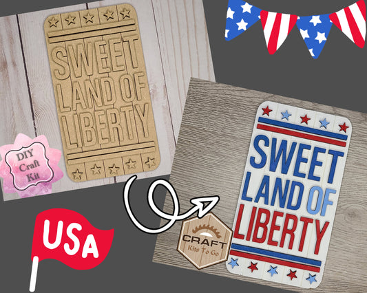 Sweet Land of Liberty 4th of July Decor Independence Day  DIY Paint kit #2838 - Multiple Sizes Available - Unfinished Wood Cutout Shapes