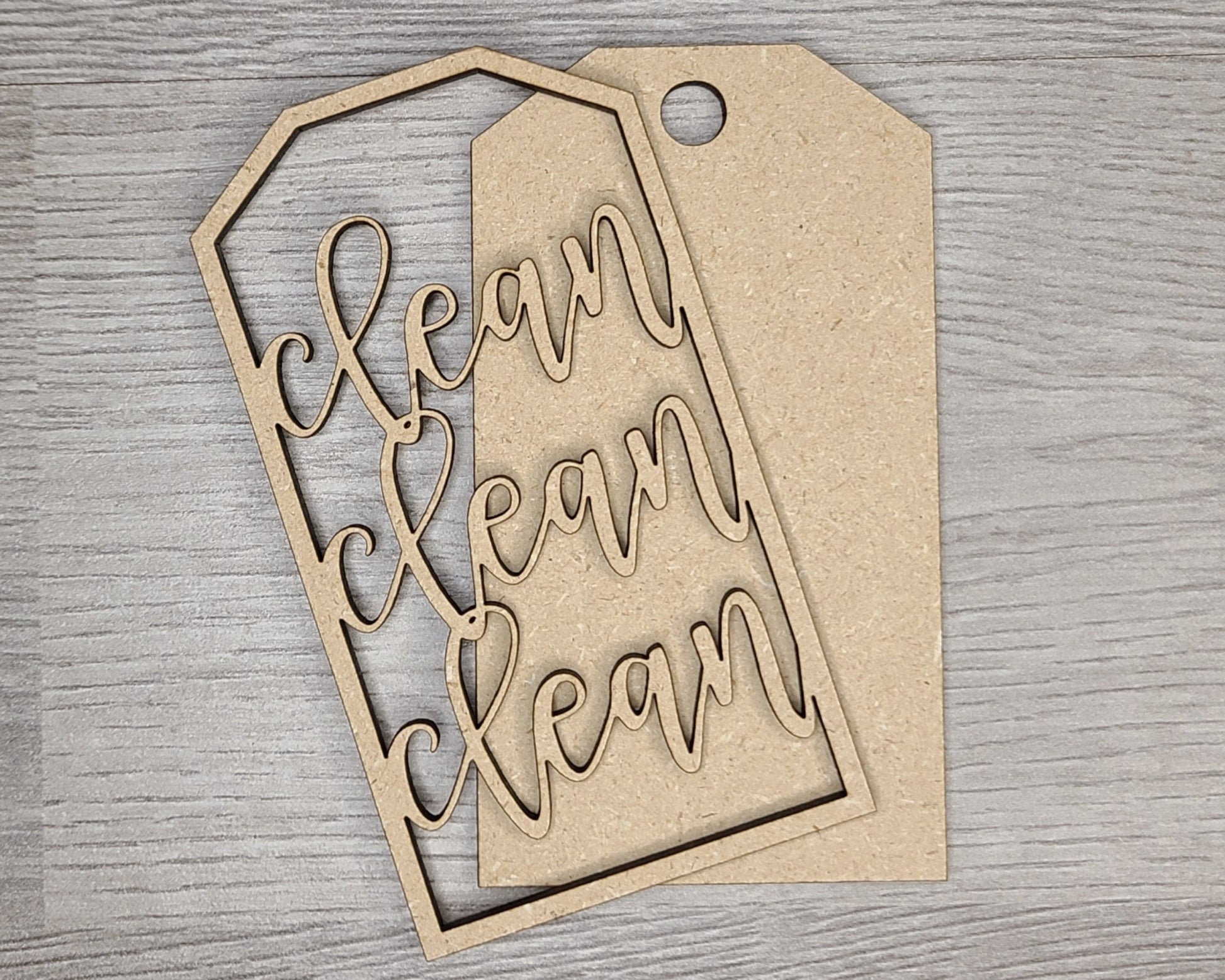 Clean Clean Tag Bathroom Decor Kit DIY Paint kit #3002 - Multiple Sizes Available - Unfinished Wood Cutout Shapes