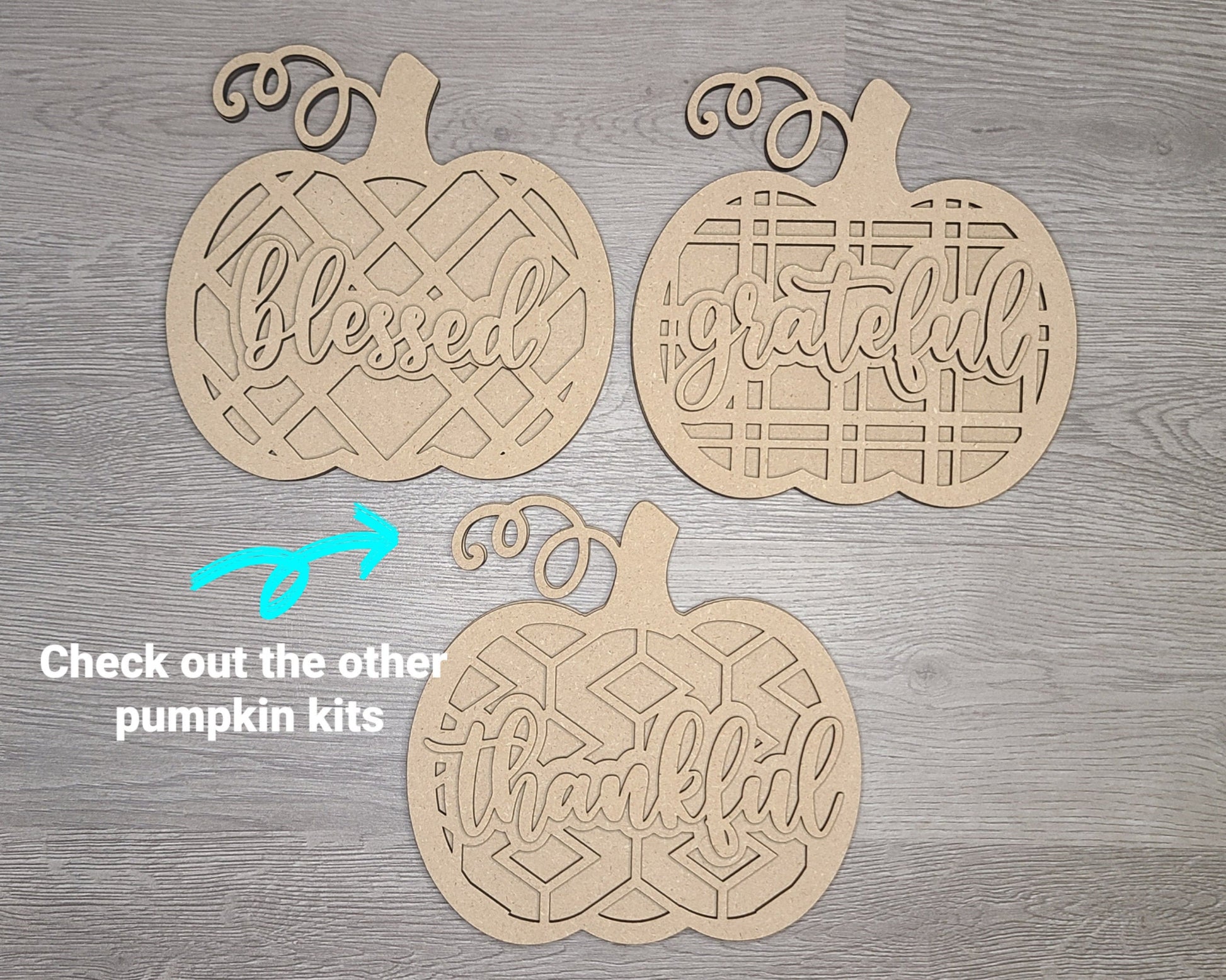 Grateful Thanksgiving Pumpkin Decor Fall colors Decor Porch DIY Paint kit #3067 - Multiple Sizes Available - Unfinished Wood Cutout Shapes