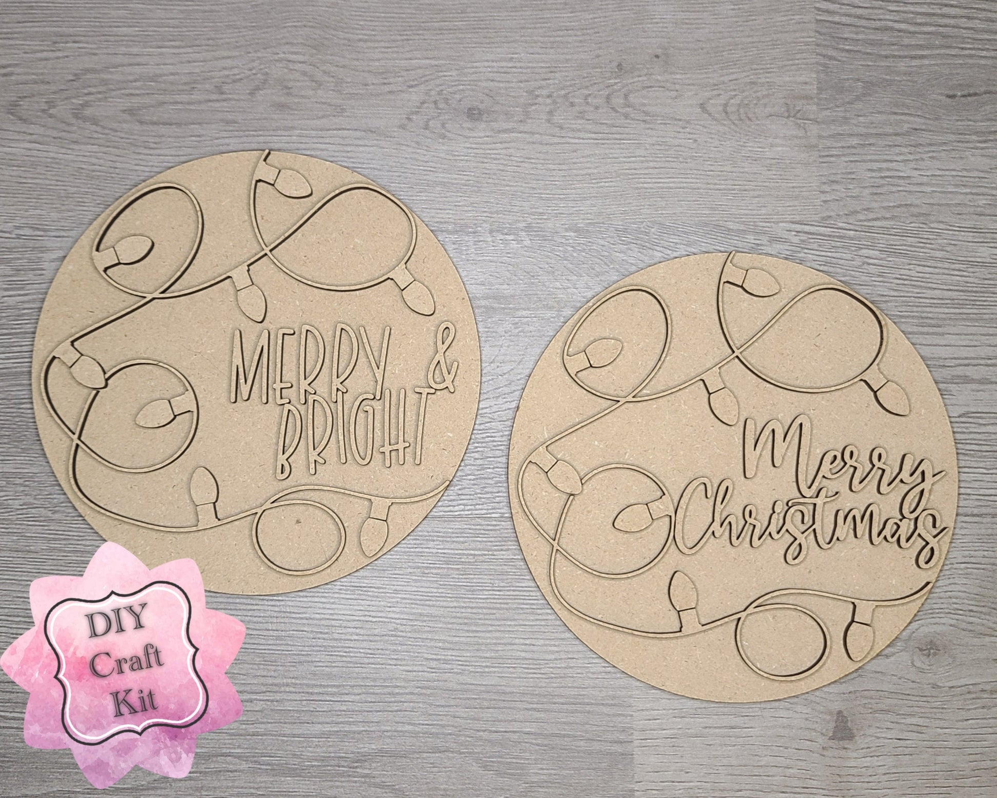 Merry & Bright Christmas Decor DIY Paint kit #3079 - Multiple Sizes Available - Unfinished Wood Cutout Shapes