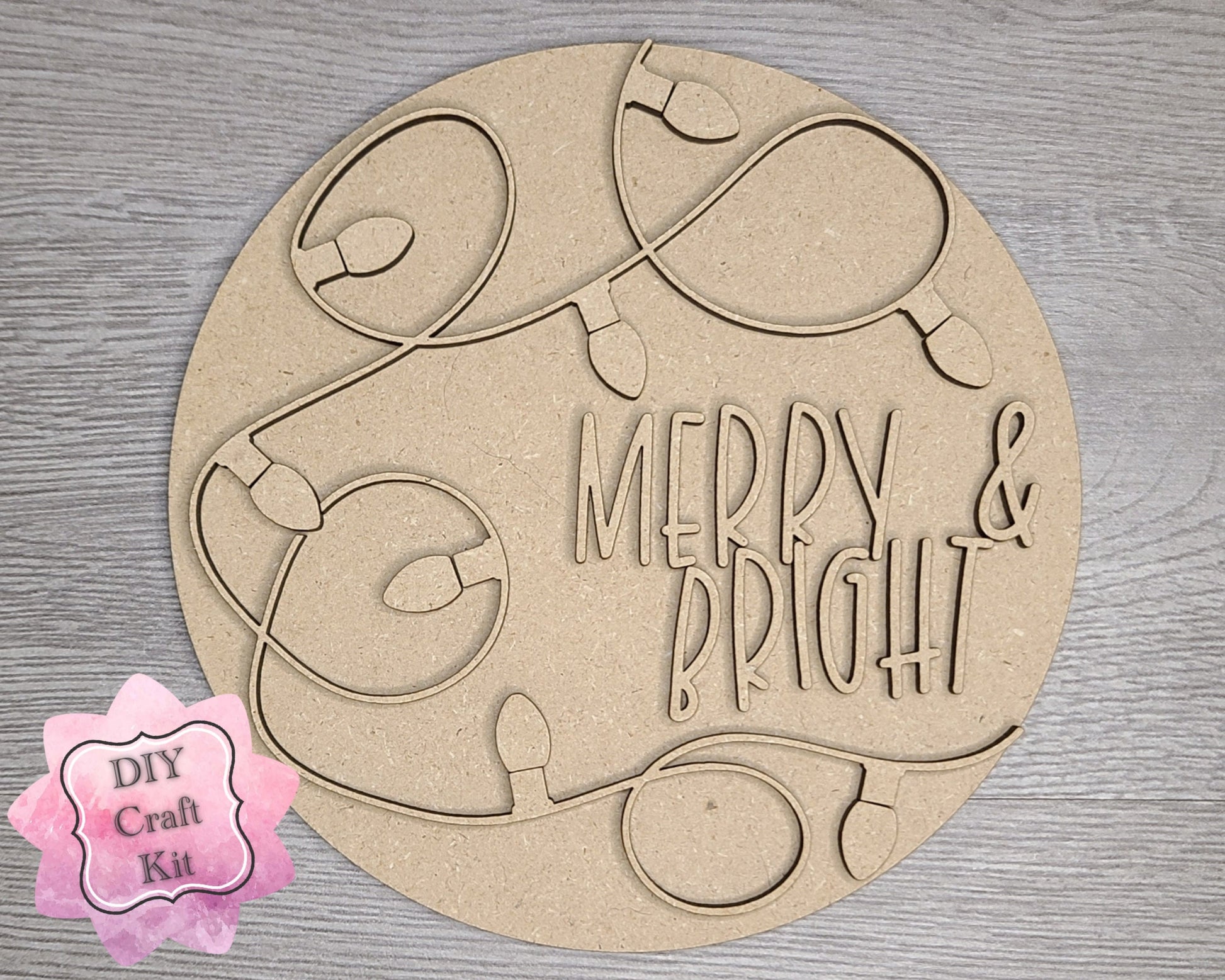 Merry & Bright Christmas Decor DIY Paint kit #3079 - Multiple Sizes Available - Unfinished Wood Cutout Shapes